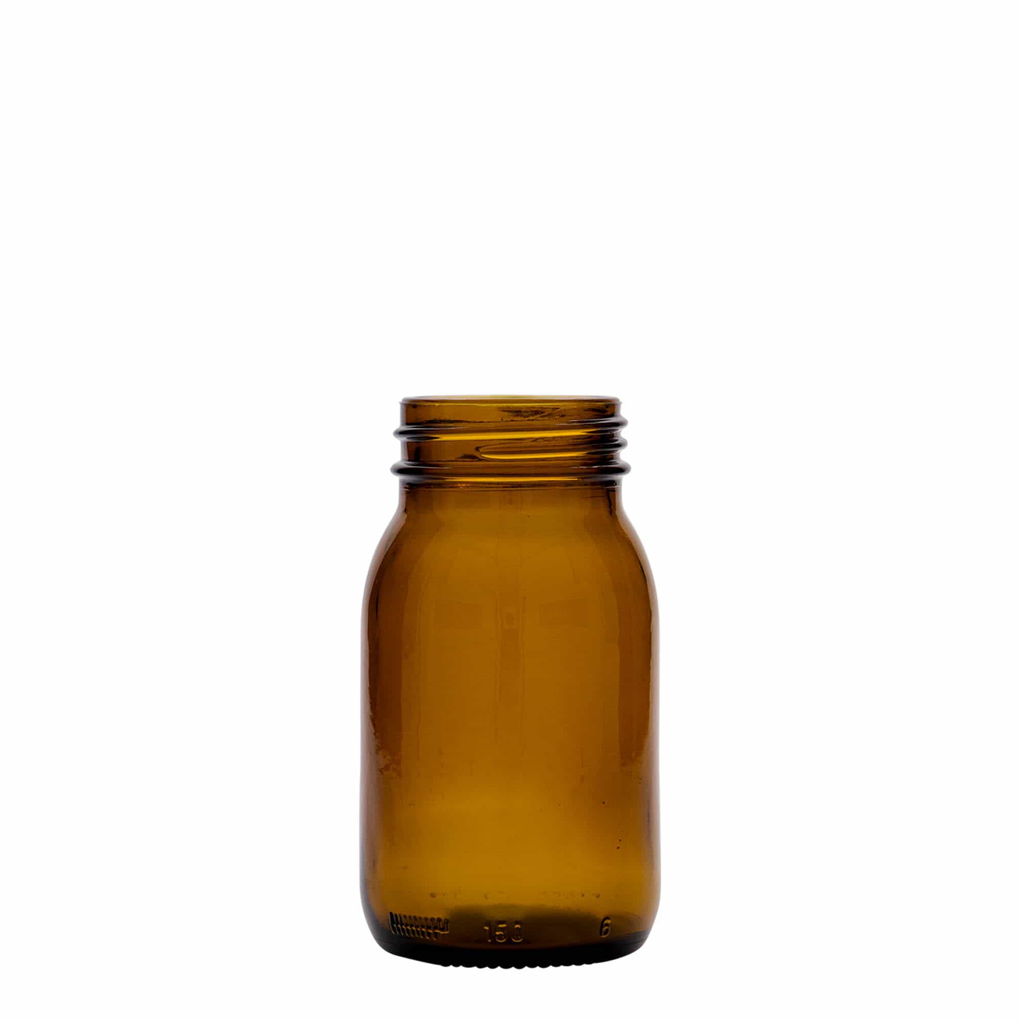150 ml plačiu kaklu stiklainis, rudas, anga: DIN 45