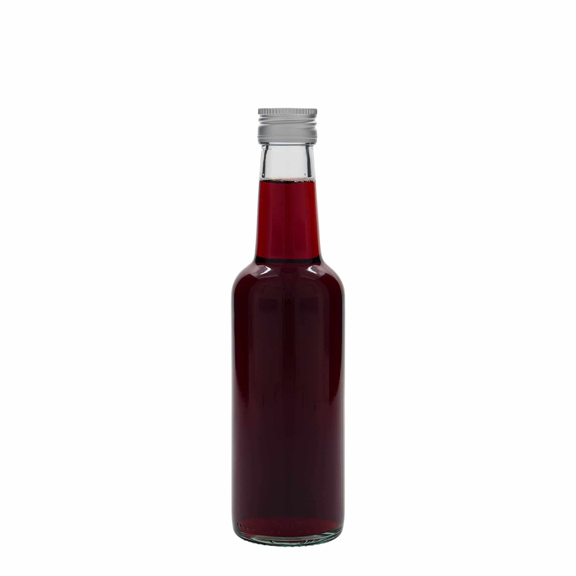 250 ml stiklinis butelis su tiesiu kakleliu, anga: PP 28 250 ml stiklinis butelis su tiesiu kakleliu, anga: PP 28