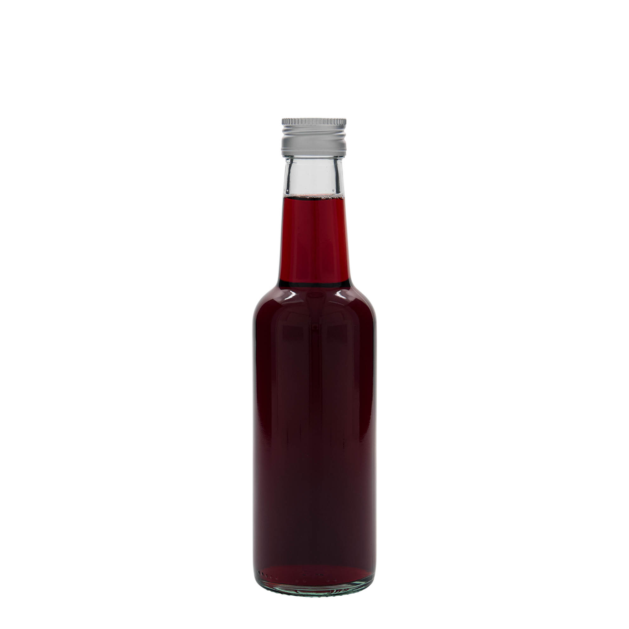 250 ml stiklinis butelis su tiesiu kakleliu, anga: PP 28 250 ml stiklinis butelis su tiesiu kakleliu, anga: PP 28