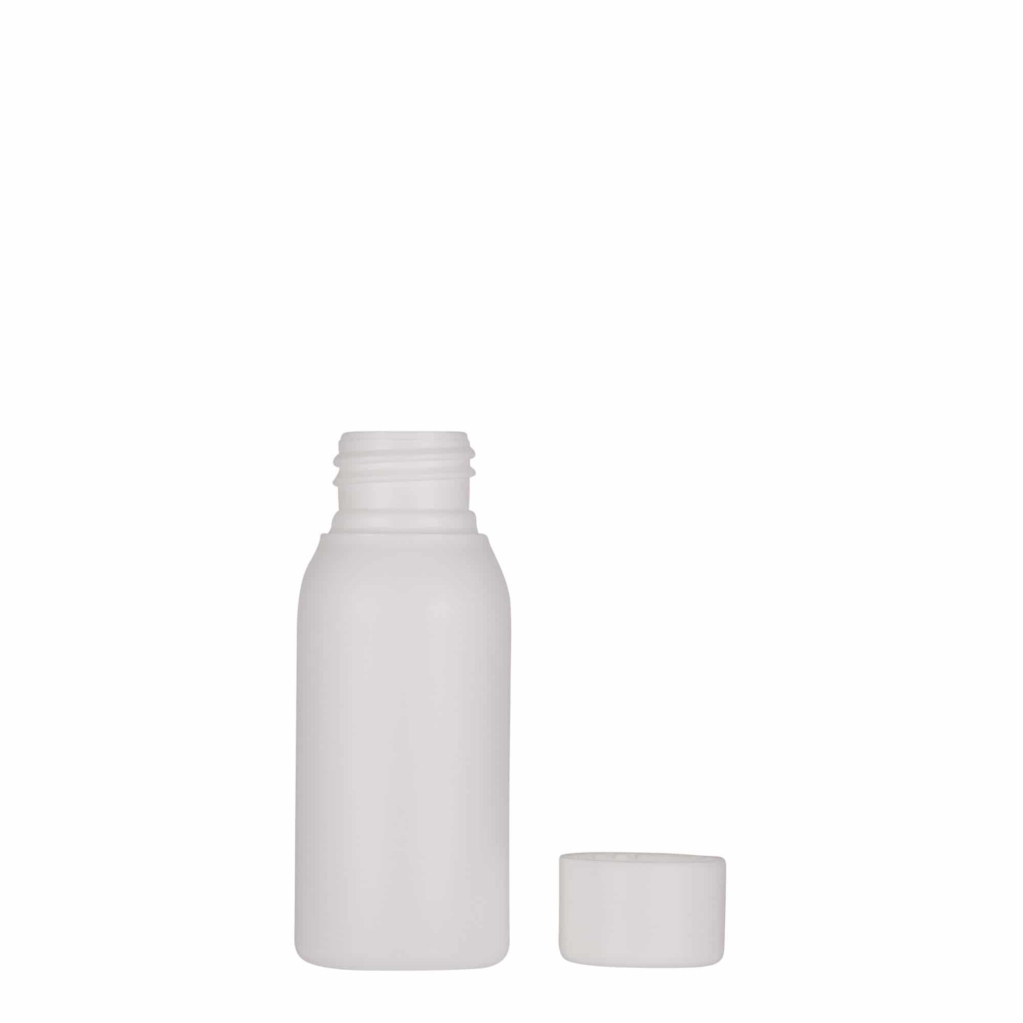50 ml plastikinis buteliukas „Tuffy“, HDPE, baltas, burnos dydis: 24/410