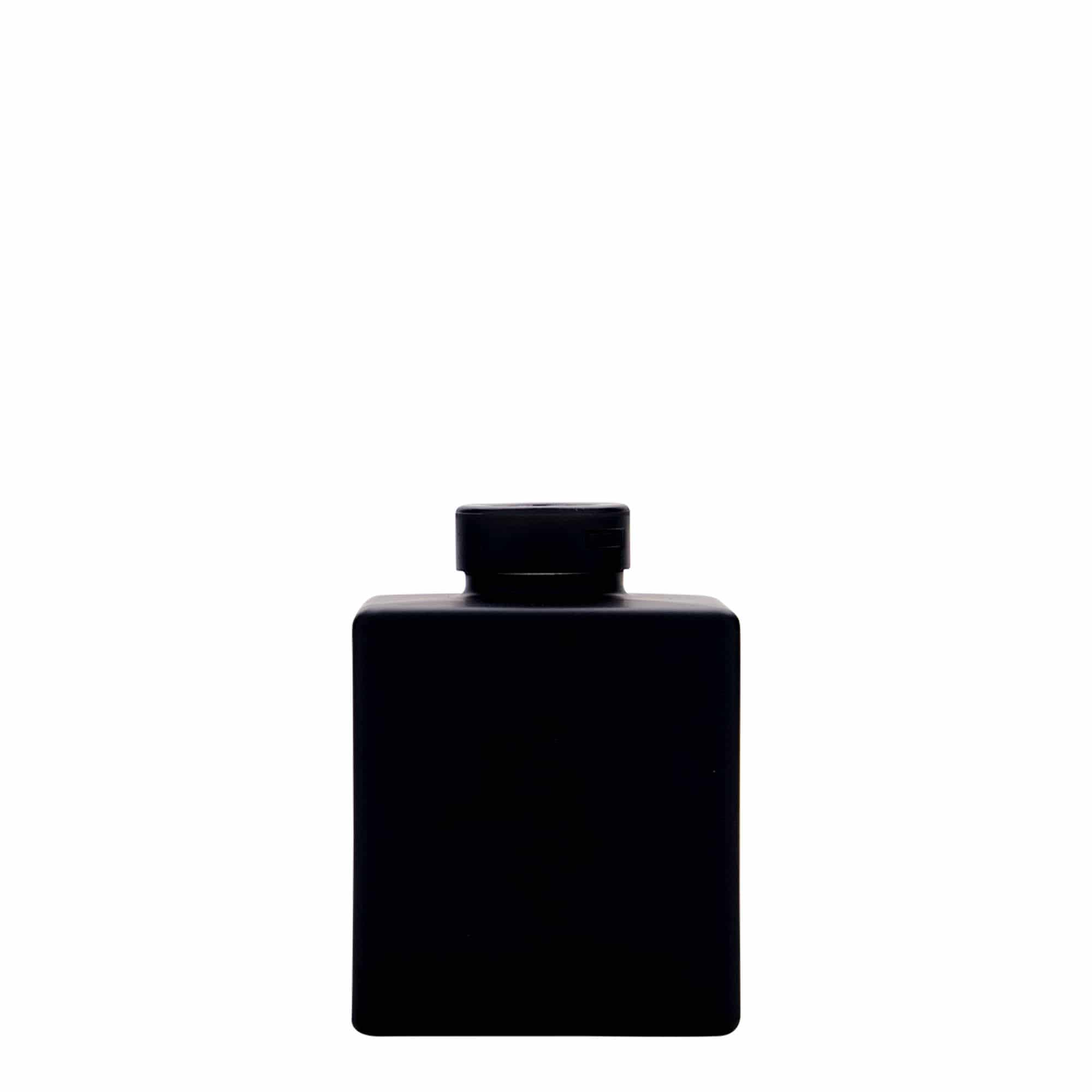 100 ml stiklinis butelis „Cube“, kvadratinis, juodas, anga: kamštis