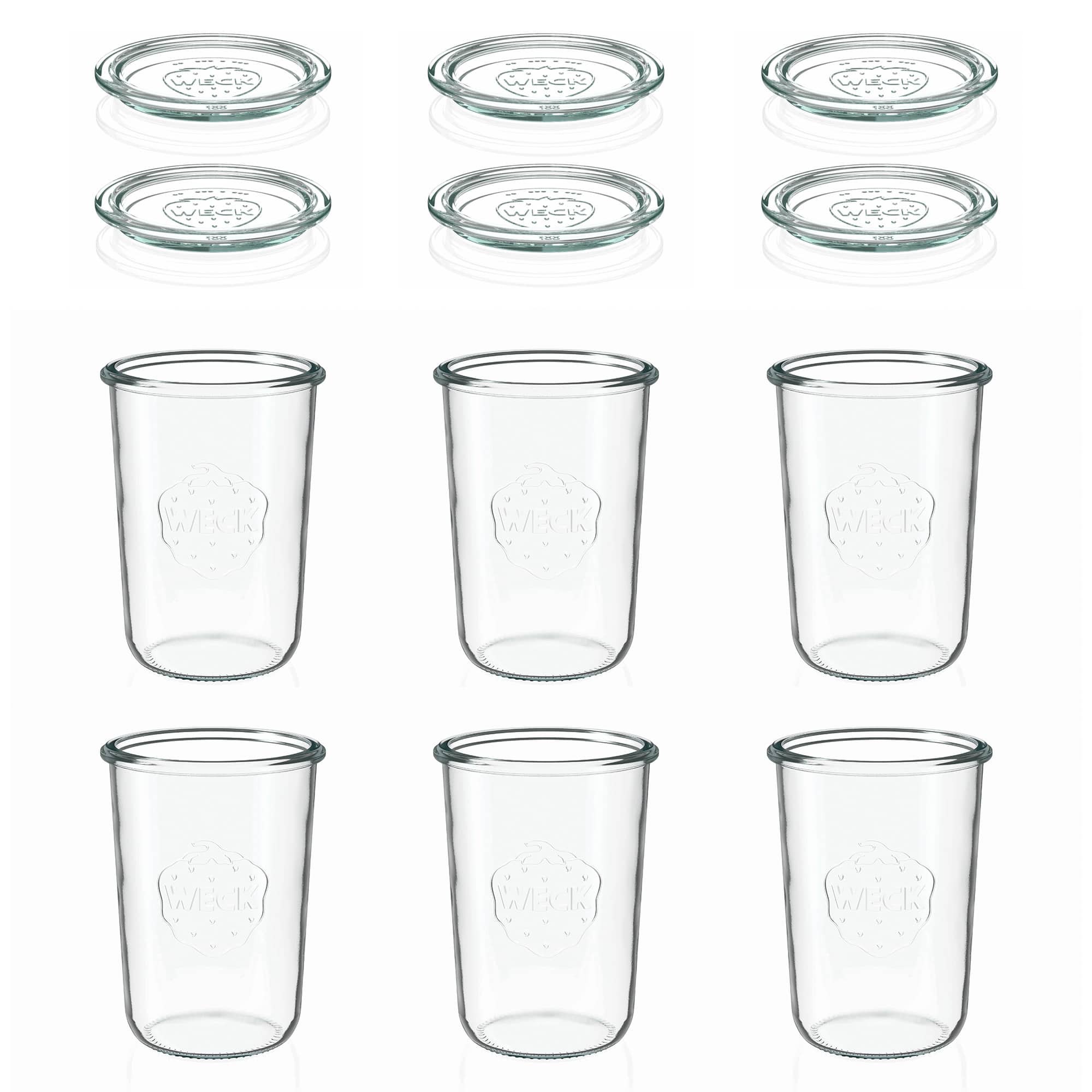 6x 850 ml WECK-stiklainis su plačiu burnu su stiklo dangteliu RR 100