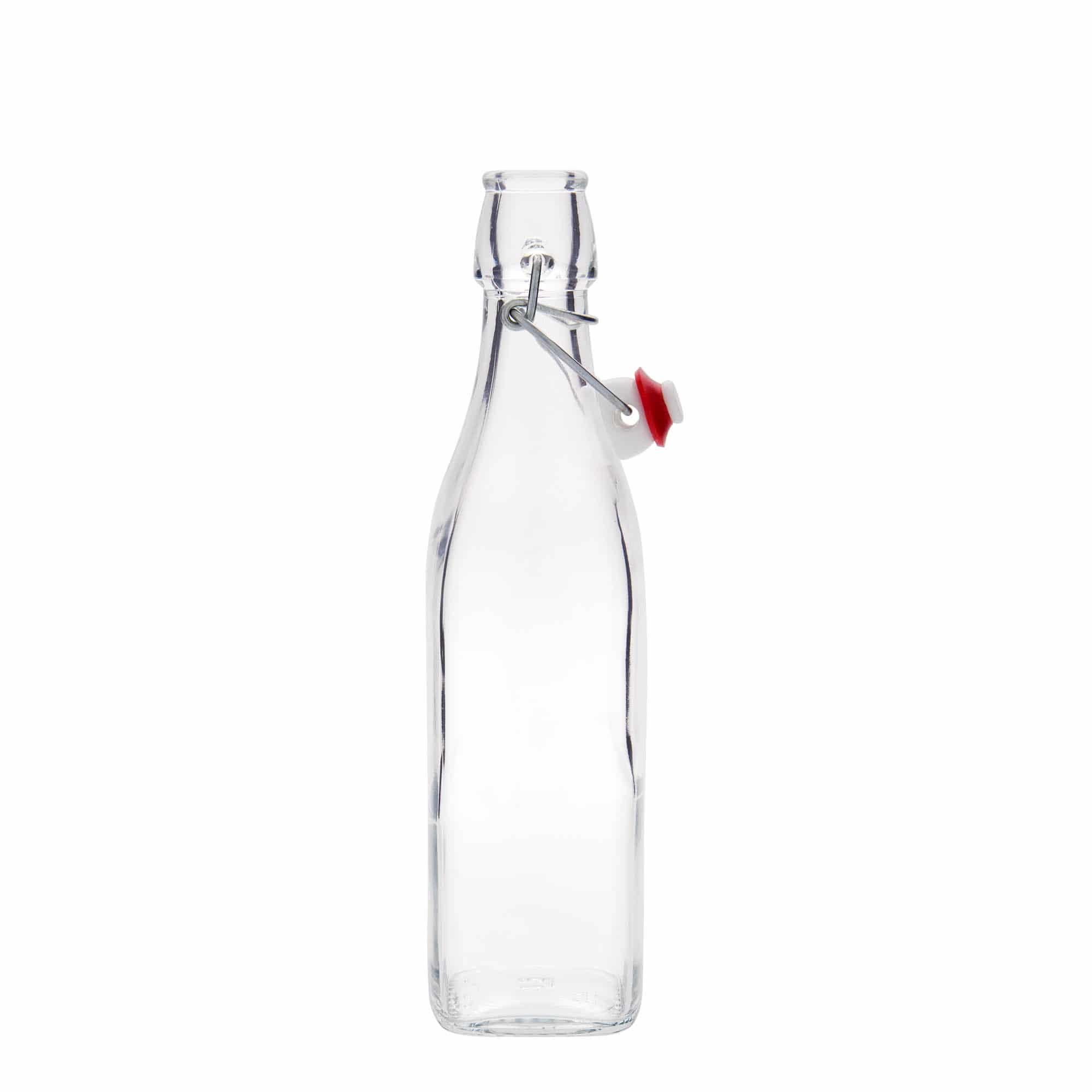 500 ml stiklinis butelis „Swing“, kvadratinis, anga: spaustukas uždarymui