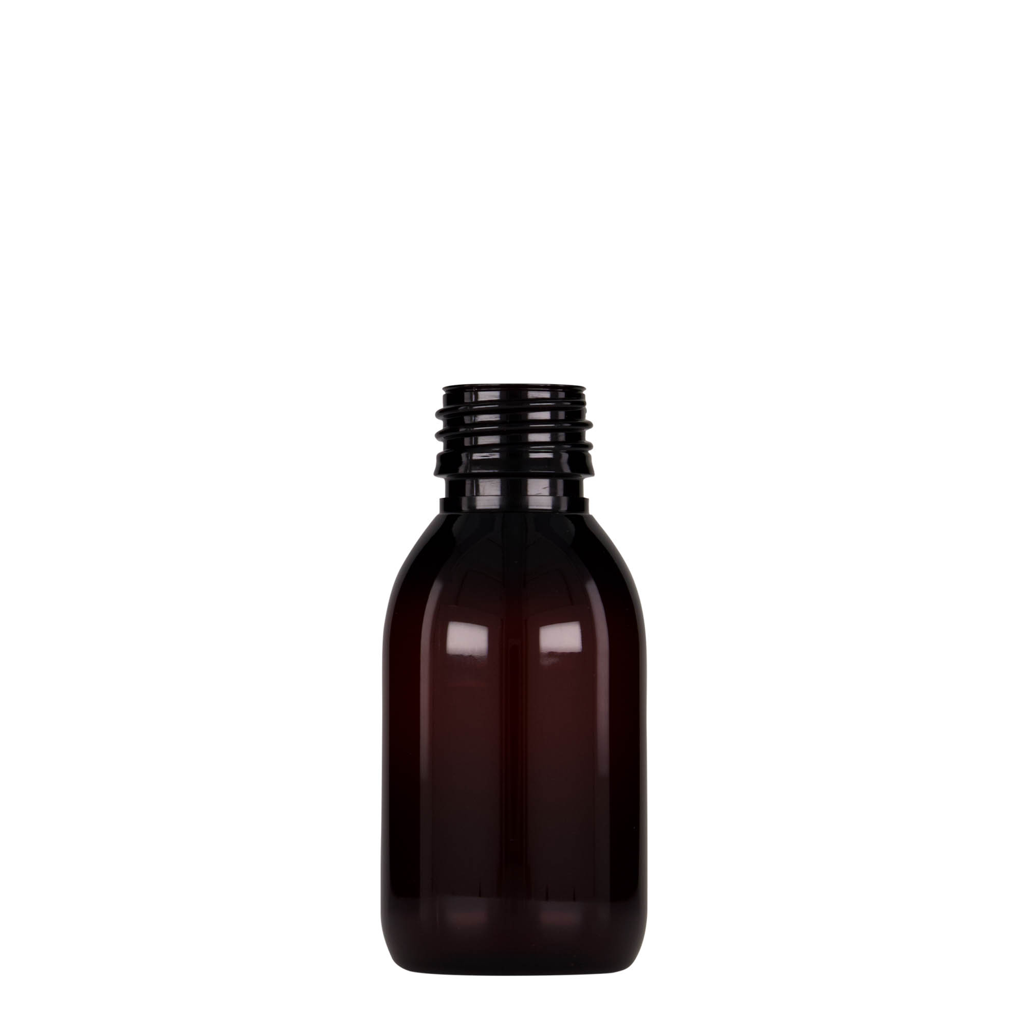 100 ml PET medicininis buteliukas, rudas, plastikas, anga: PP 28