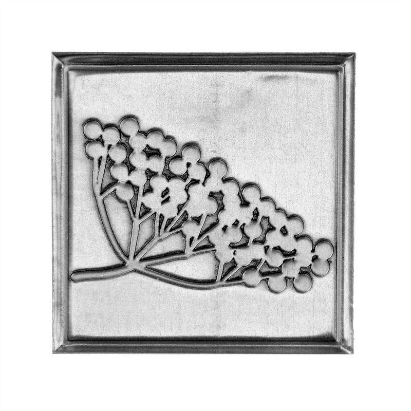 Švino etiketė „Šermukšnis“, kvadratinė, metalinė, sidabrinė