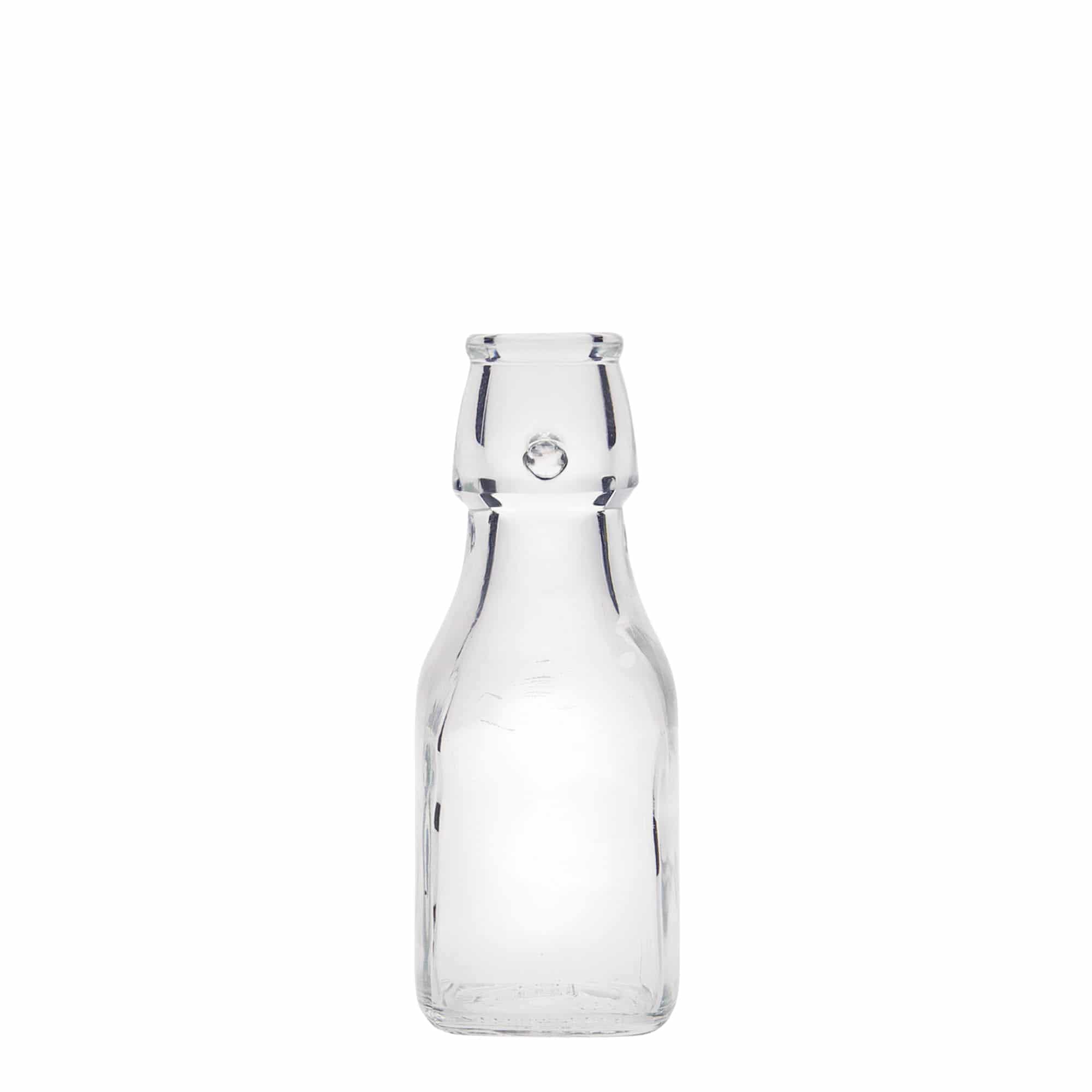 125 ml stiklinis buteliukas „Swing“, kvadratinis, anga: kablio uždarymas