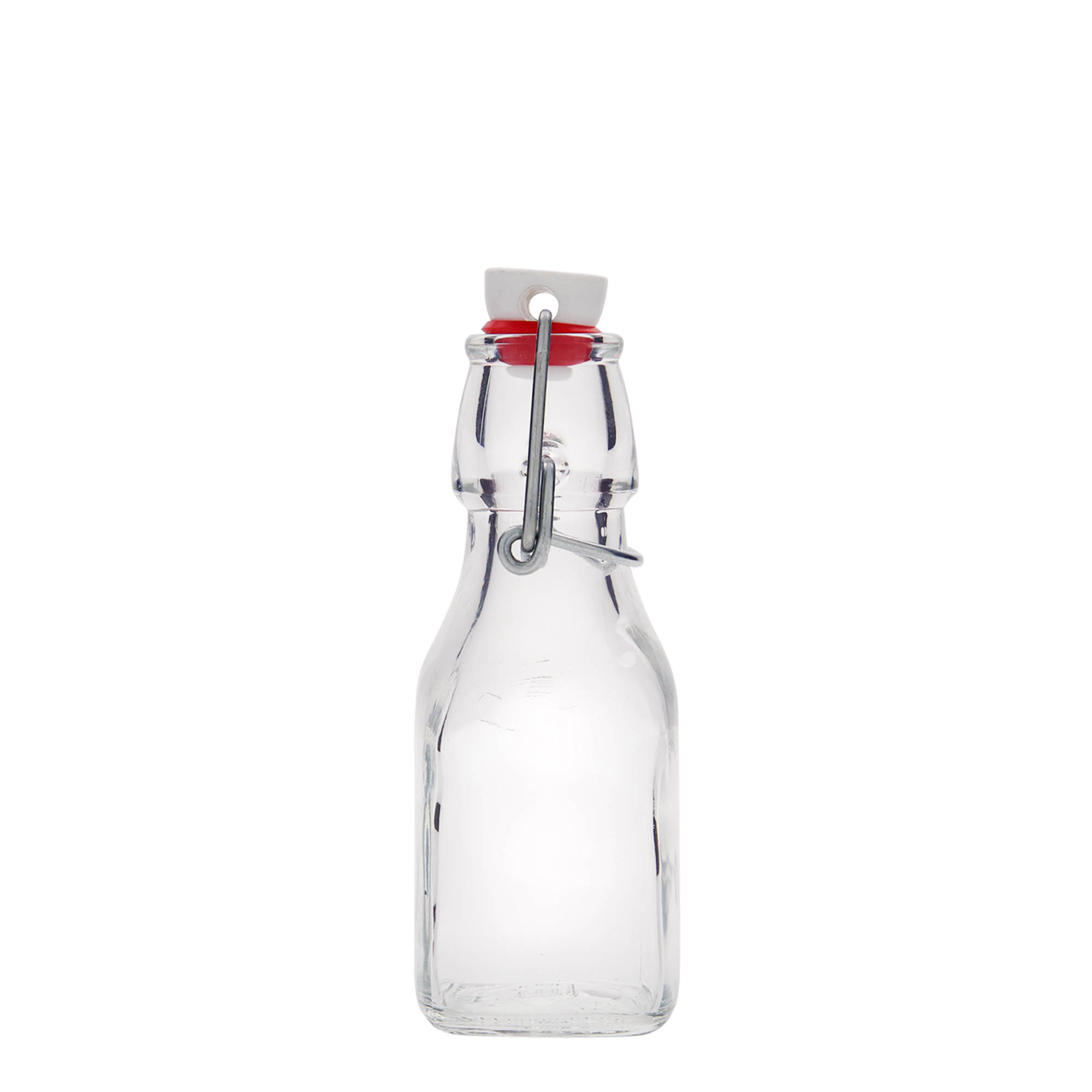 125 ml stiklinis buteliukas „Swing“, kvadratinis, anga: kablio uždarymas