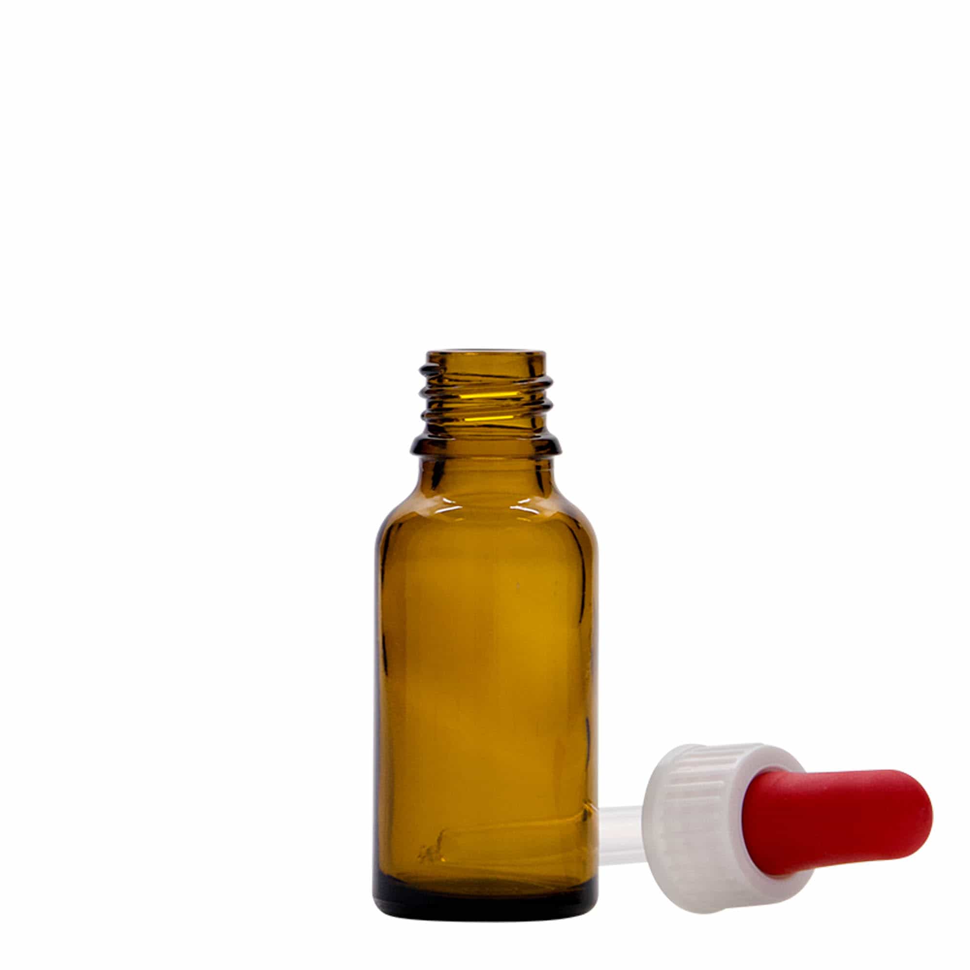 20 ml lašintuvo buteliukas, medicininis, stiklinis, rudas, anga: DIN 18