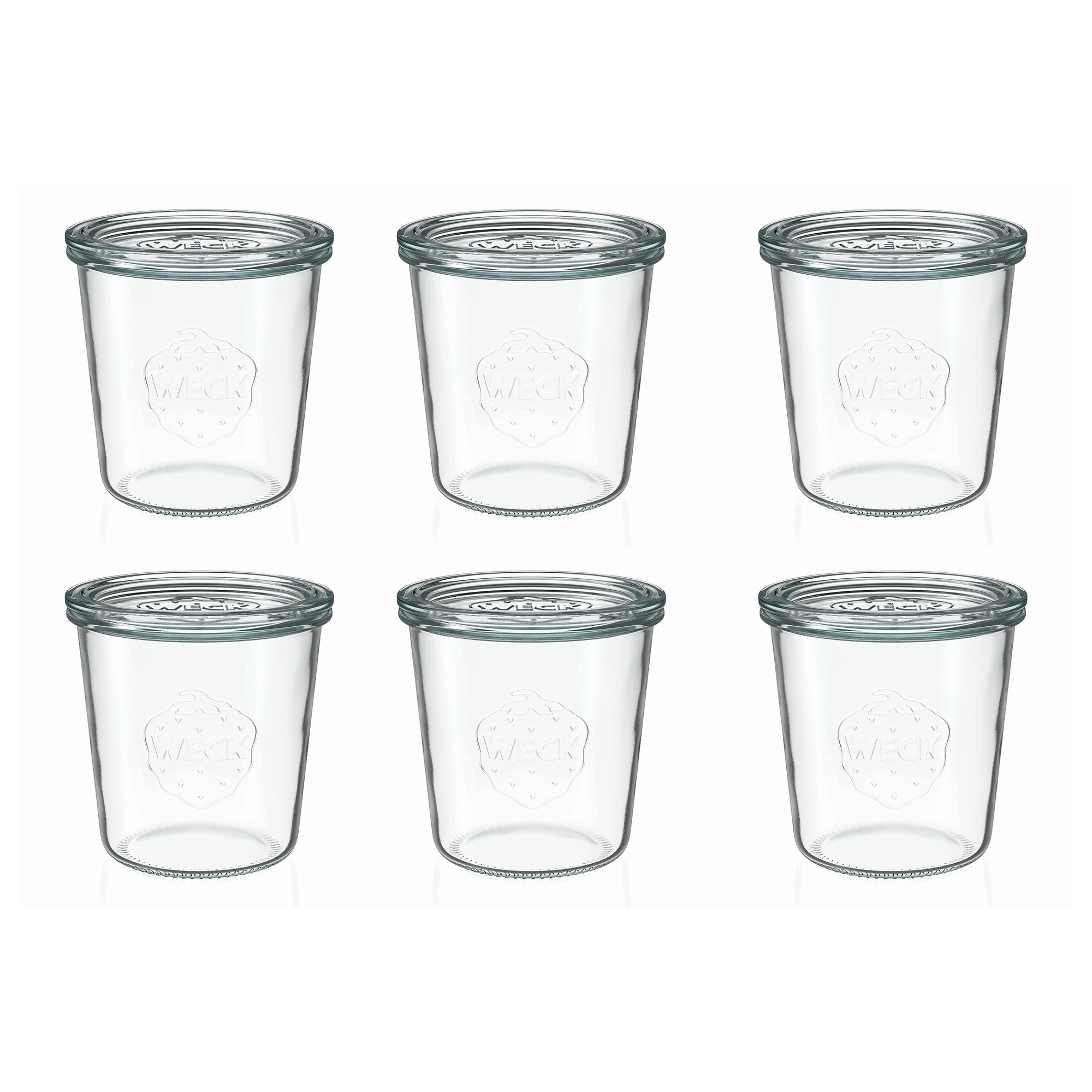 6x 580 ml WECK-stiklainis su plačiu burnu su stiklo dangteliu RR 100