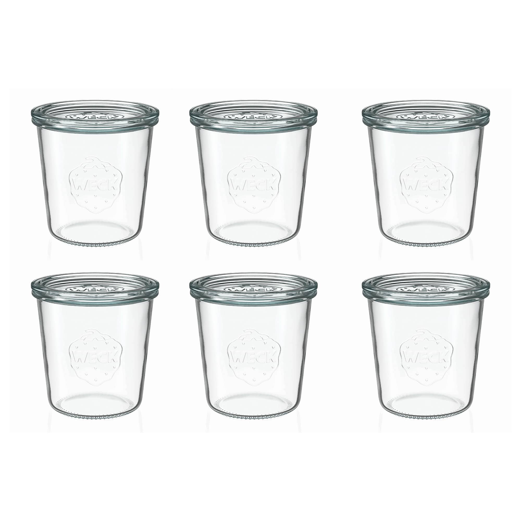 6x 580 ml WECK-stiklainis su plačiu burnu su stiklo dangteliu RR 100