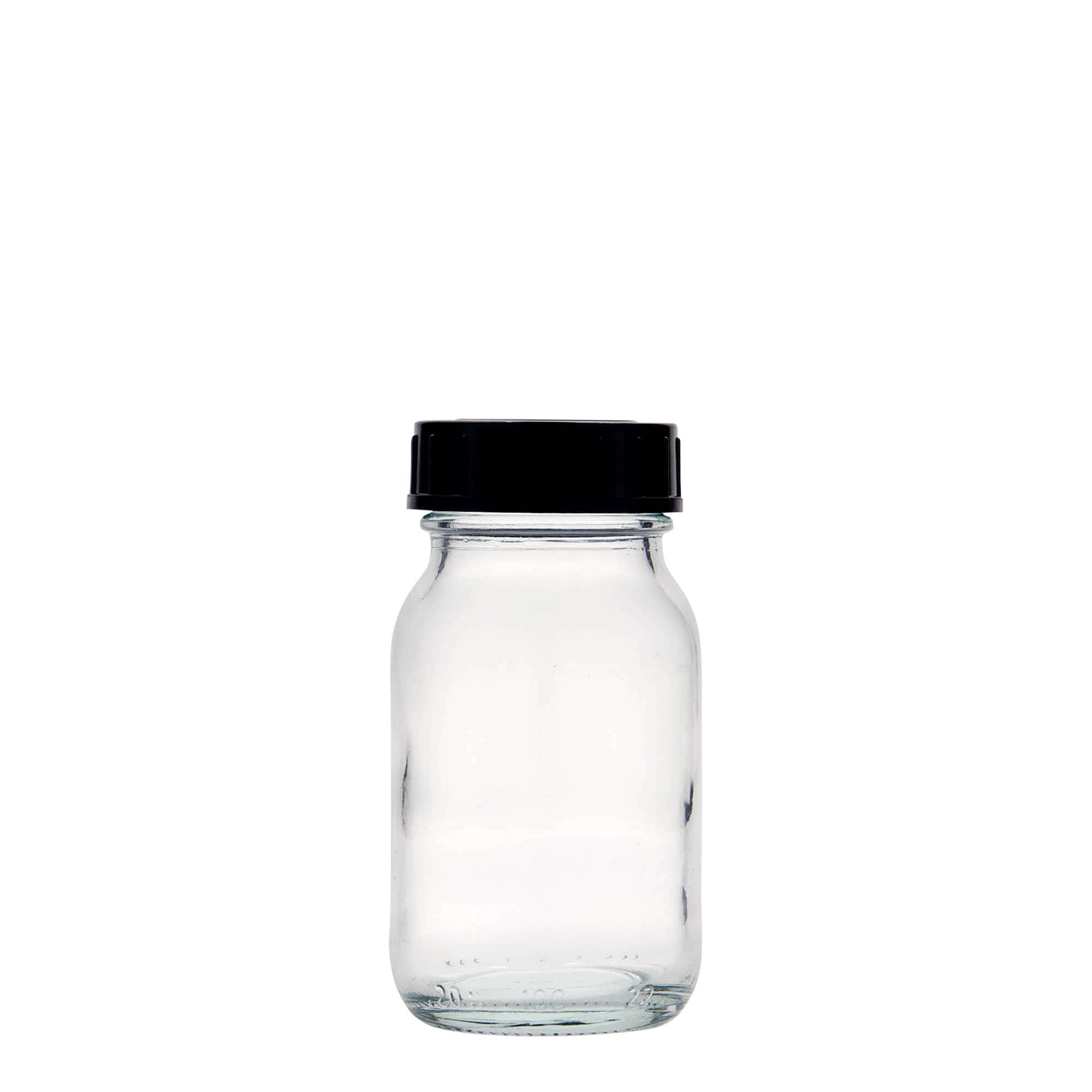 100 ml plataus kaklelio stiklainis, anga: DIN 40 100 ml plataus kaklelio stiklainis, anga: DIN 40