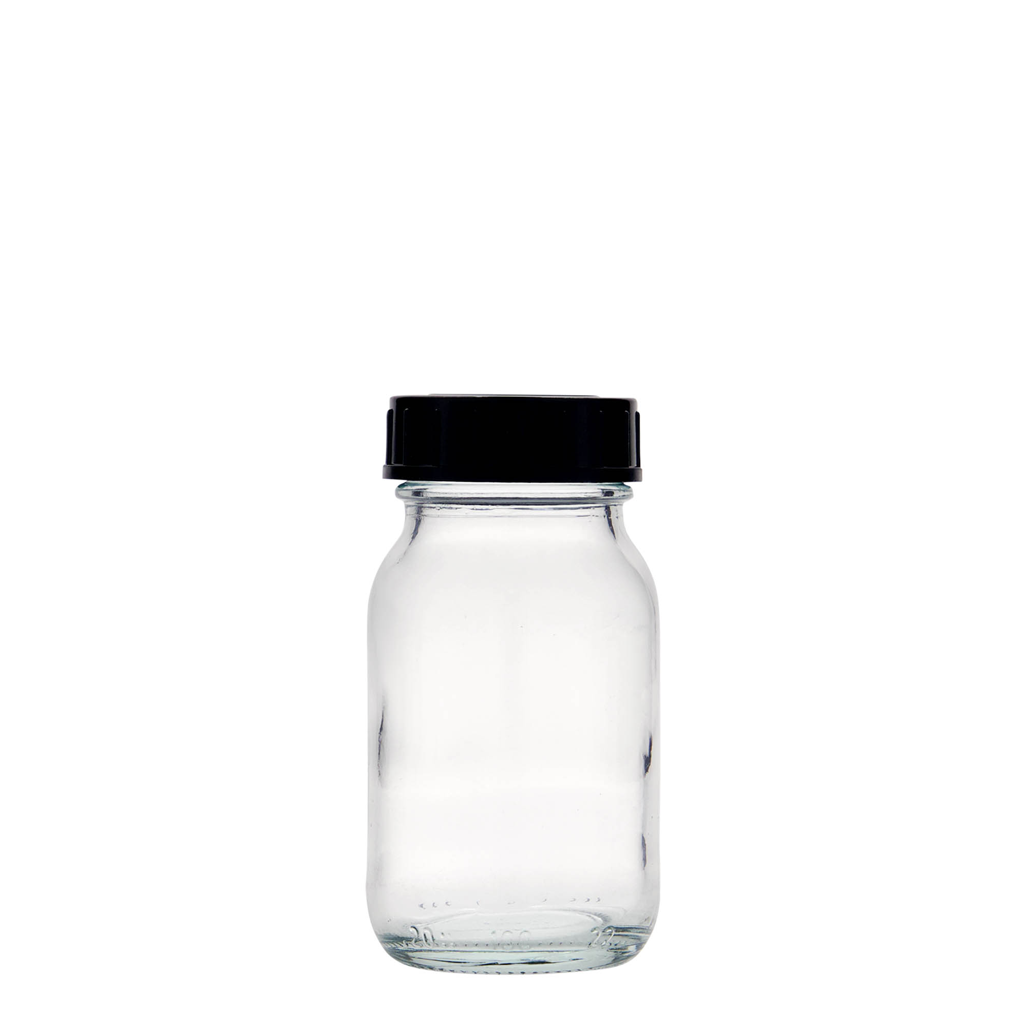 100 ml plataus kaklelio stiklainis, anga: DIN 40 100 ml plataus kaklelio stiklainis, anga: DIN 40