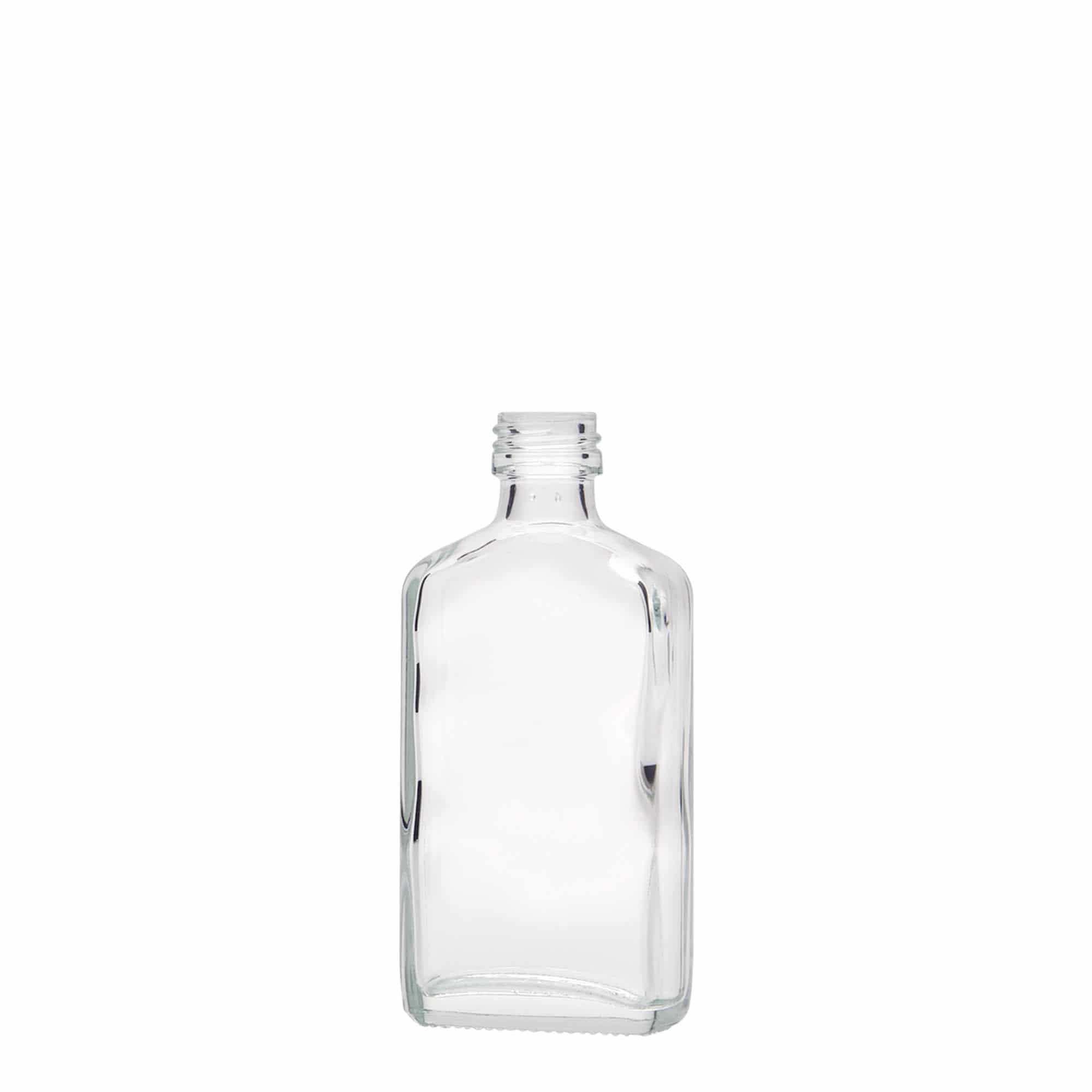 50 ml kišeninė buteliukas, stačiakampis, stiklas, burnos dalis: PP 18