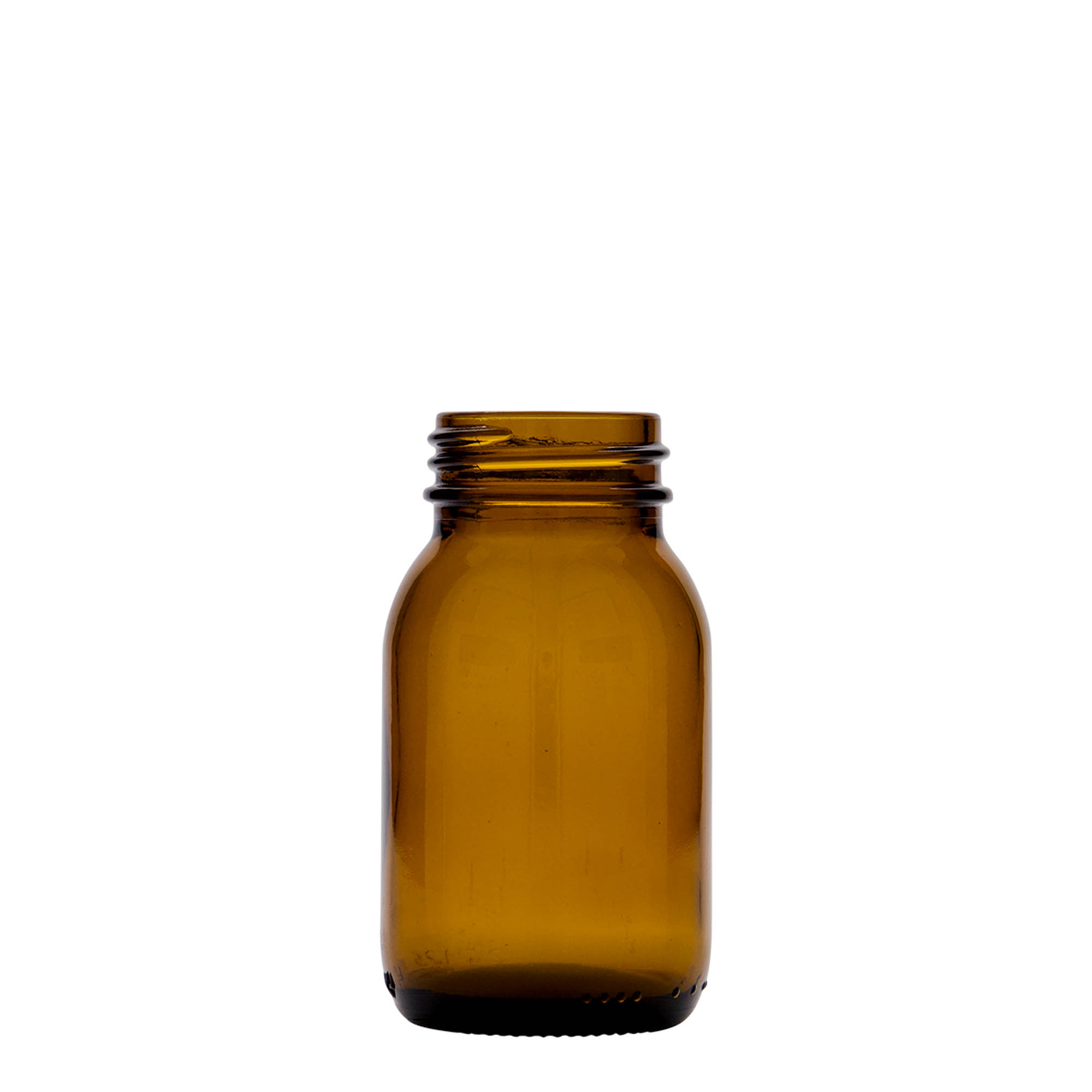 125 ml plačiu kaklu stiklainis, rudas, anga: DIN 40