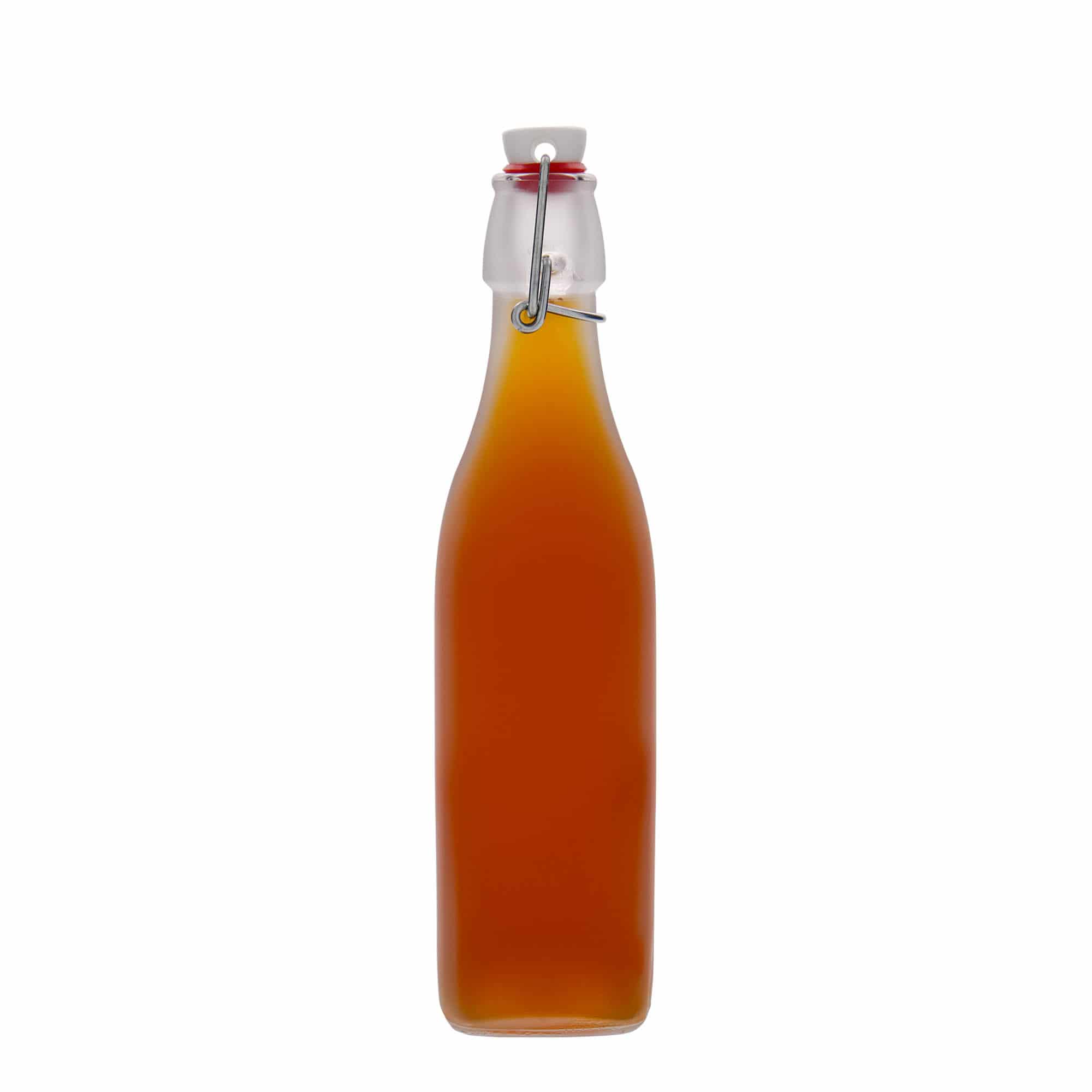 500 ml stiklinis butelis „Swing“, kvadratinis, baltas, anga: užsegamas užraktas