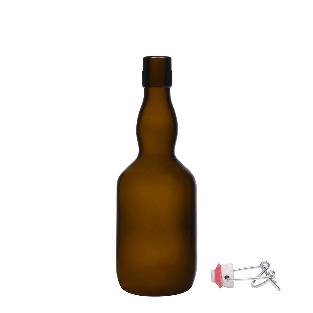 500 ml alaus butelis su kakleliu, stiklas, senam žalia spalva, atidarymas: užsegamas užraktas