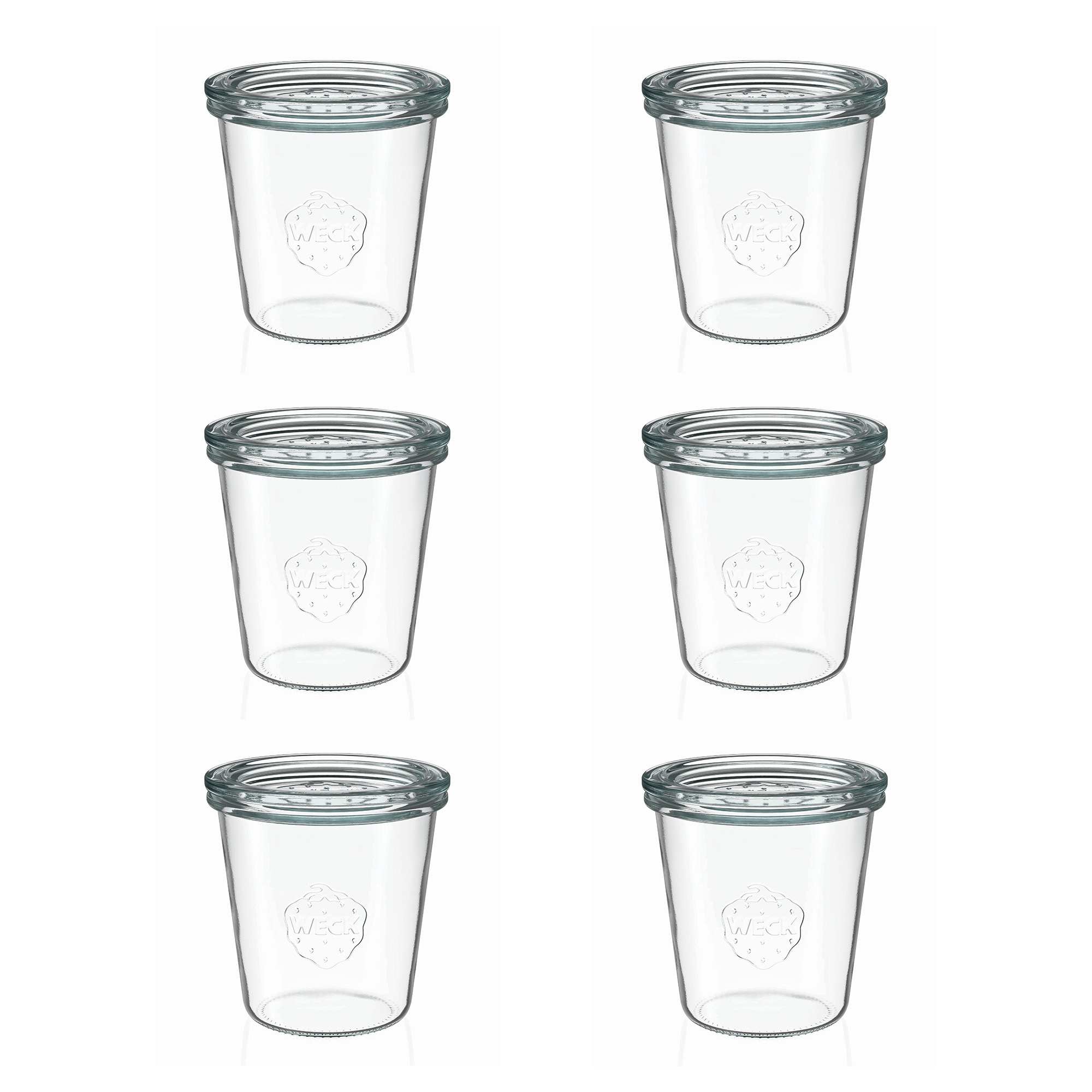 6x 290 ml aukštas WECK-stiklainis su plačiu burnu su stiklo dangteliu RR 80