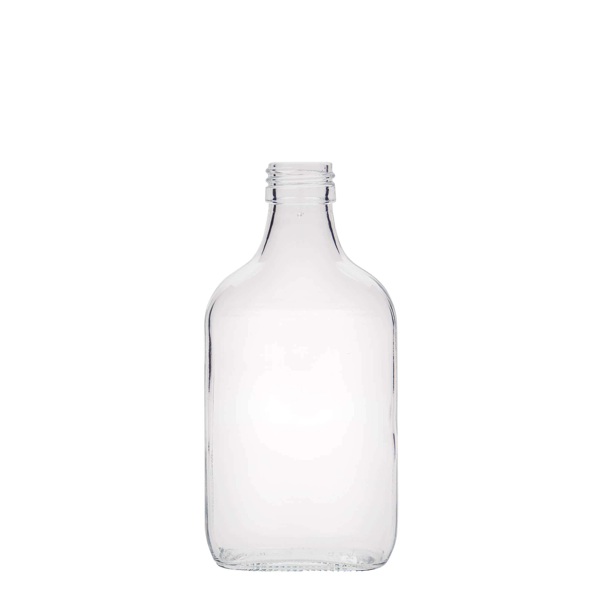 200 ml kišeninė gertuvė, stačiakampė, stiklas, anga: PP 28 200 ml kišeninė gertuvė, stačiakampė, stiklas, anga: PP 28