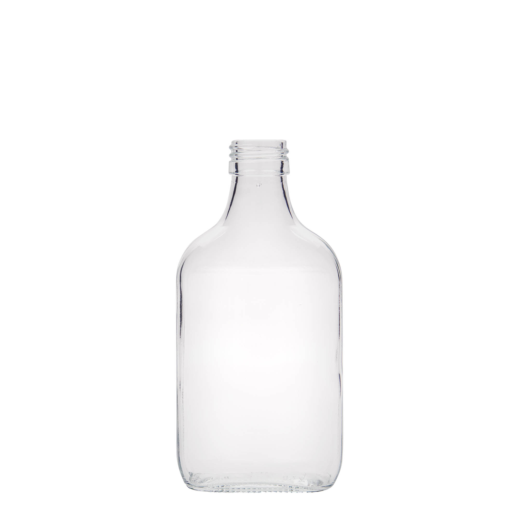 200 ml kišeninė gertuvė, stačiakampė, stiklas, anga: PP 28 200 ml kišeninė gertuvė, stačiakampė, stiklas, anga: PP 28