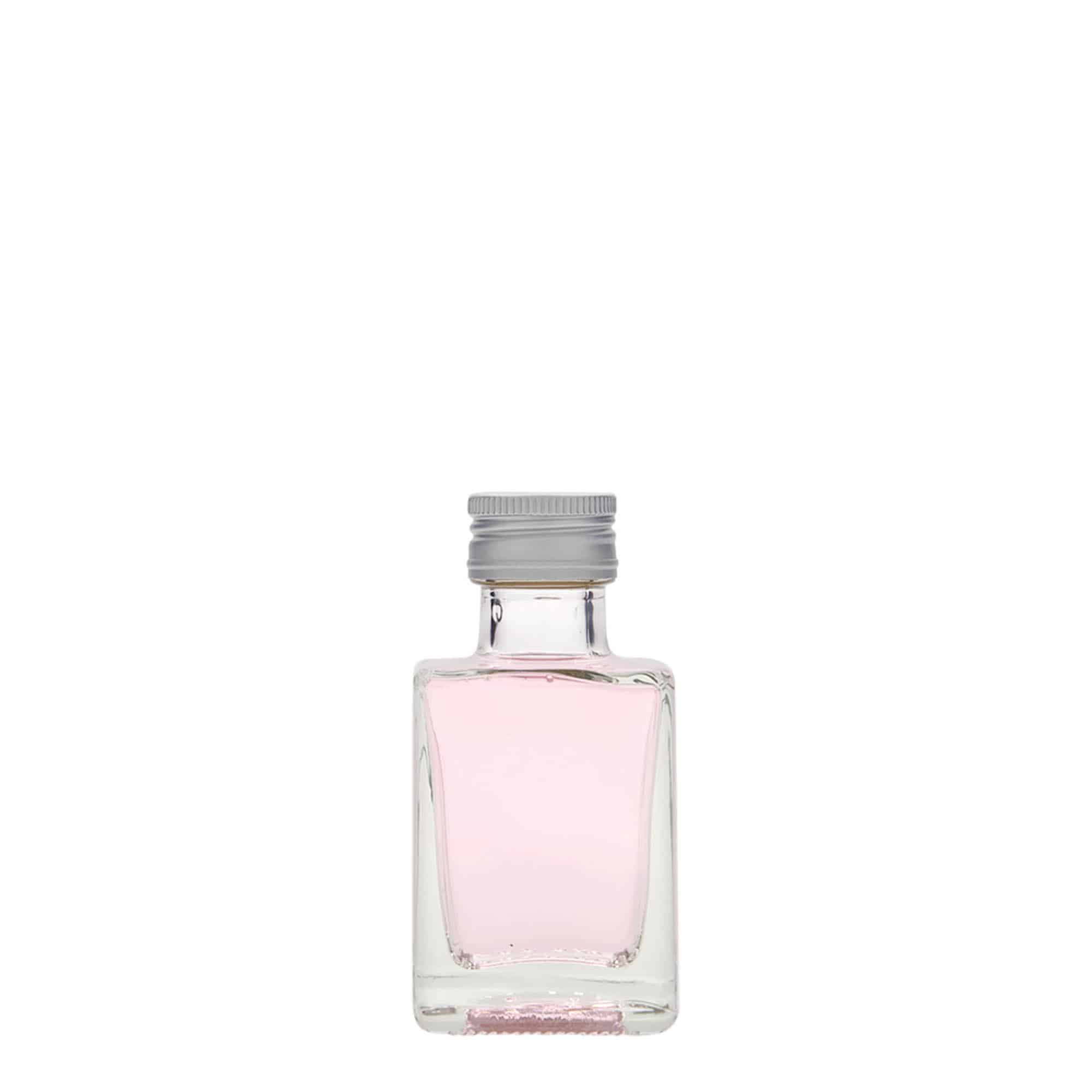 50 ml stiklinis buteliukas „Cube“, kvadratinis, anga: PP 24