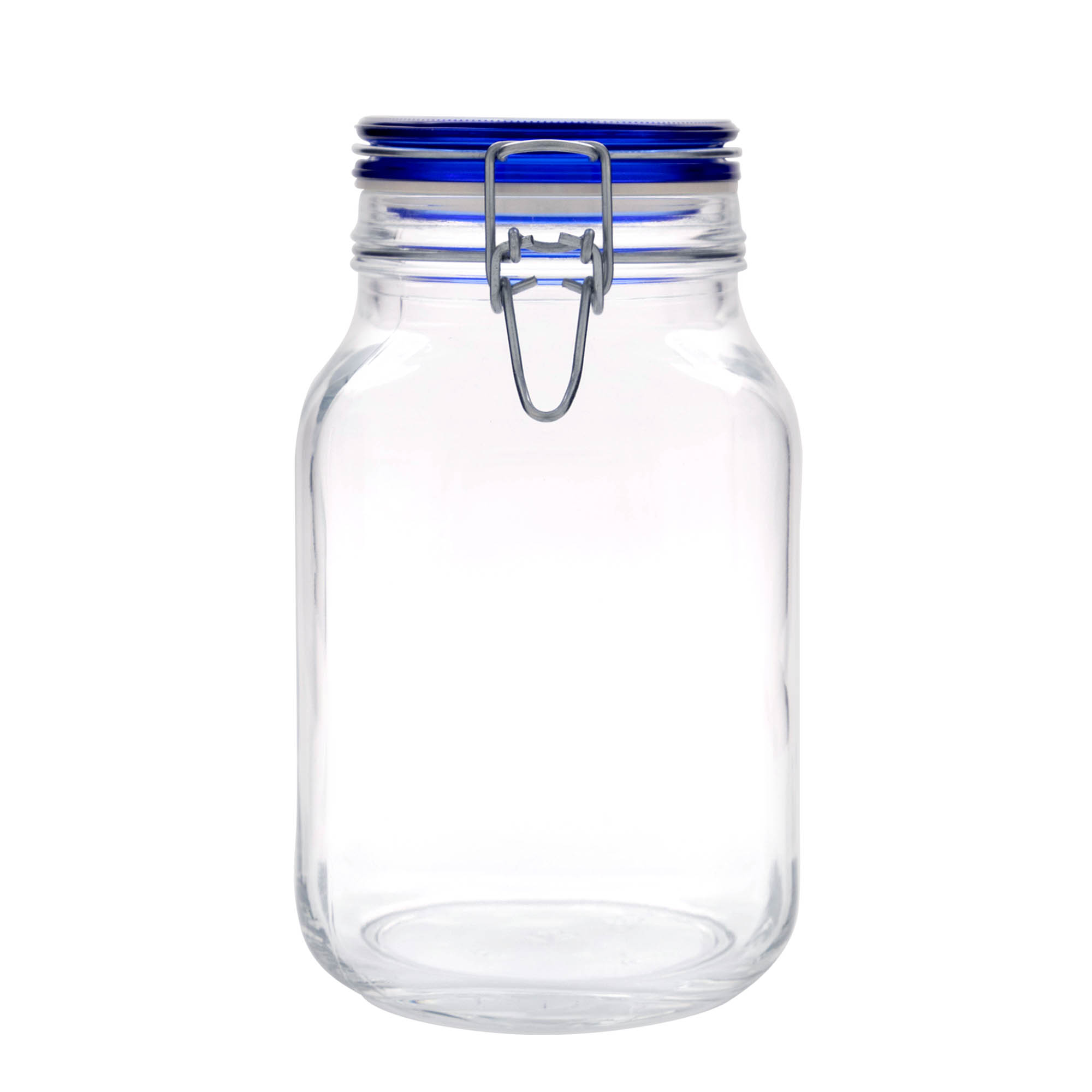 2.000 ml vielos užsegimo stiklainis „Fido“ mėlynas dangtelis, kvadratinis, anga: vielos užsegimas 2.000 ml vielos užsegimo stiklainis „Fido“ mėlynas dangtelis, kvadratinis, anga: vielos užsegimas