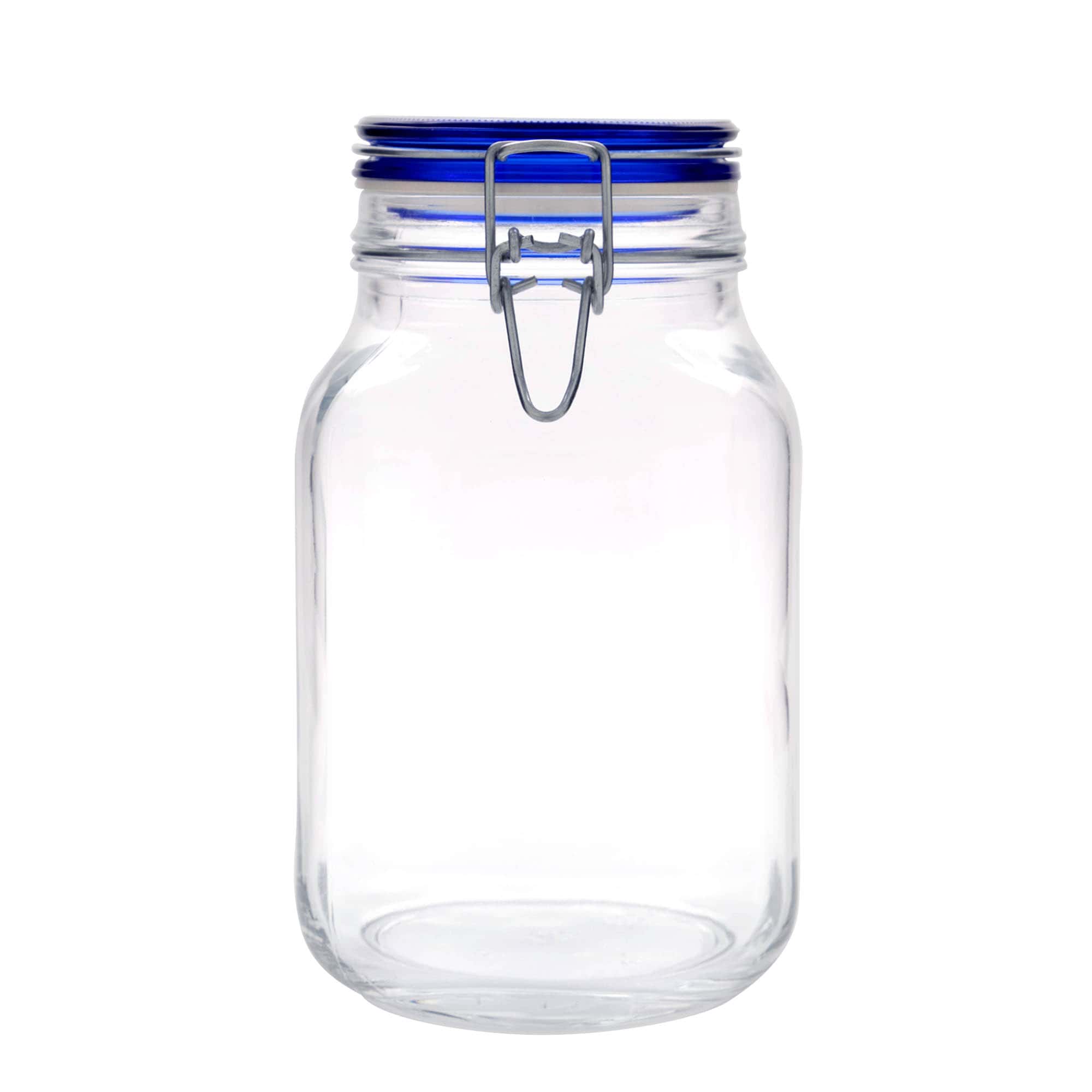2.000 ml vielos užsegimo stiklainis „Fido“ mėlynas dangtelis, kvadratinis, anga: vielos užsegimas