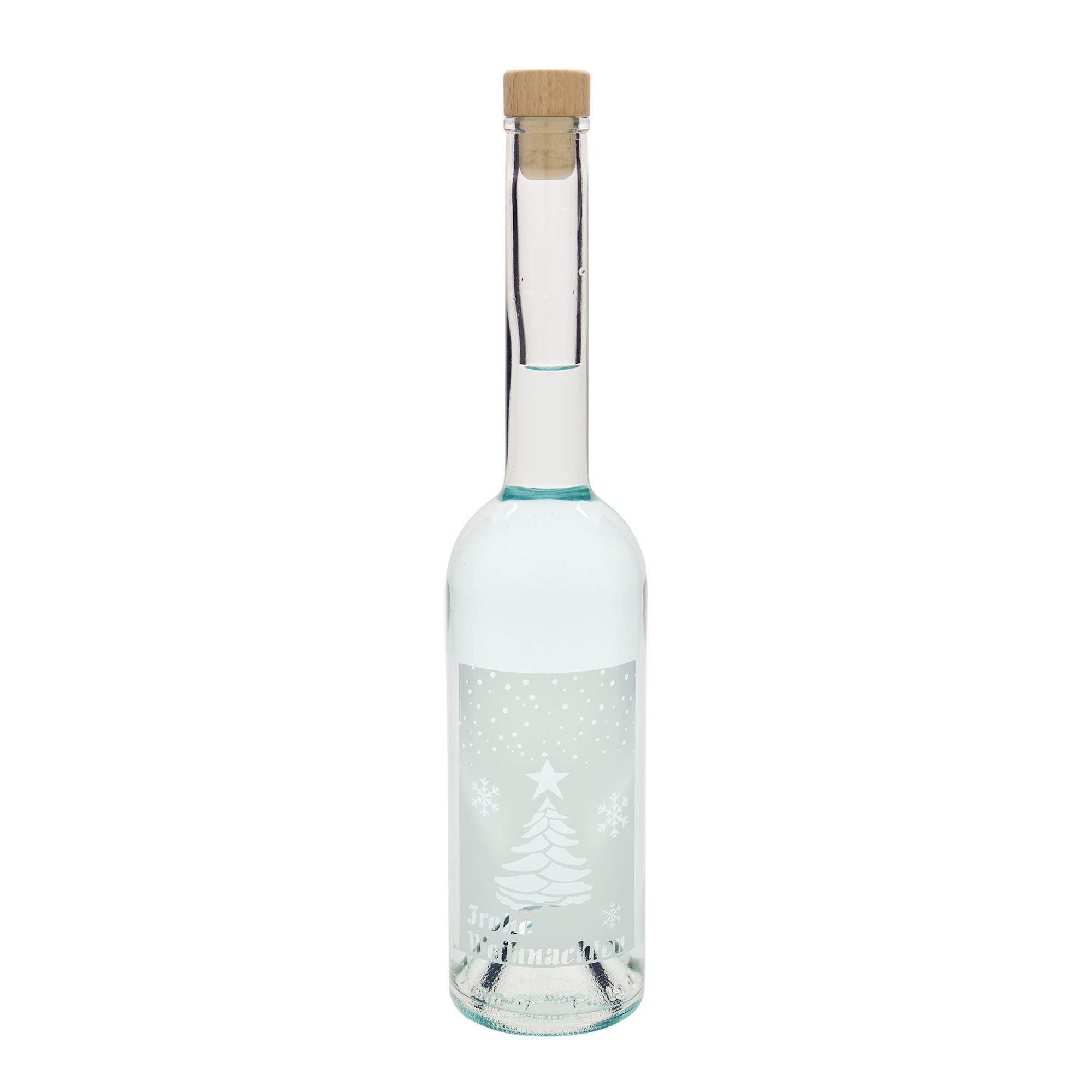 500 ml stiklinis butelis „Opera“, motyvas: Balta Kalėdos, kamštis: kamštis