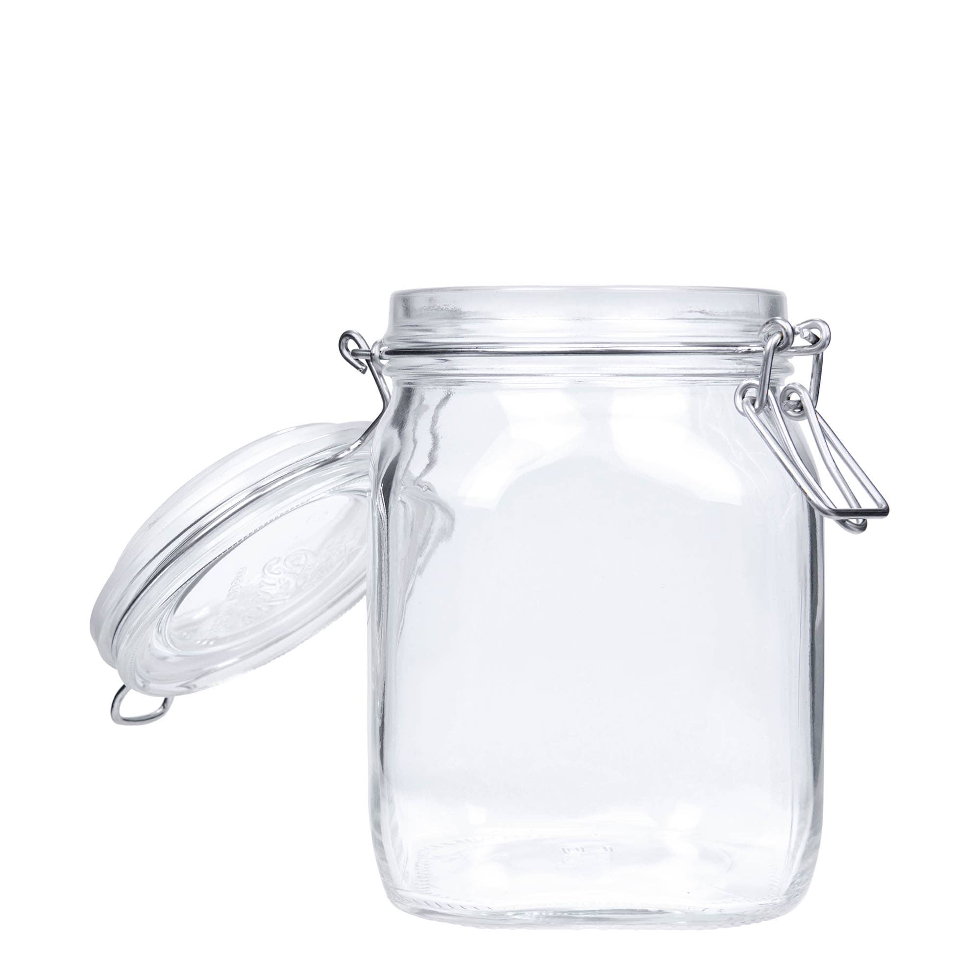 1.000 ml vielos užsegimo stiklainis „Fido“, kvadratinis, anga: vielos užsegimas