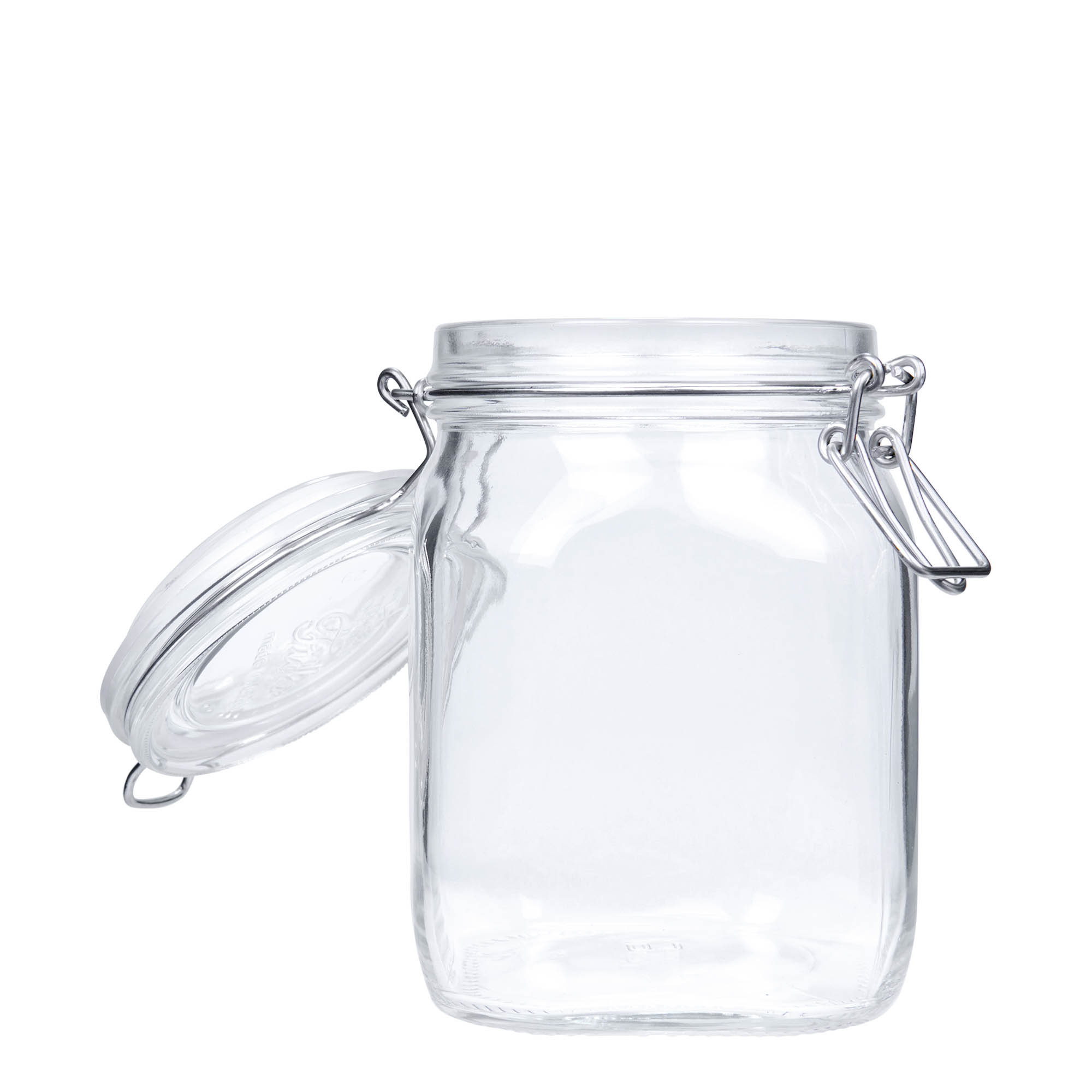 1.000 ml vielos užsegimo stiklainis „Fido“, kvadratinis, anga: vielos užsegimas