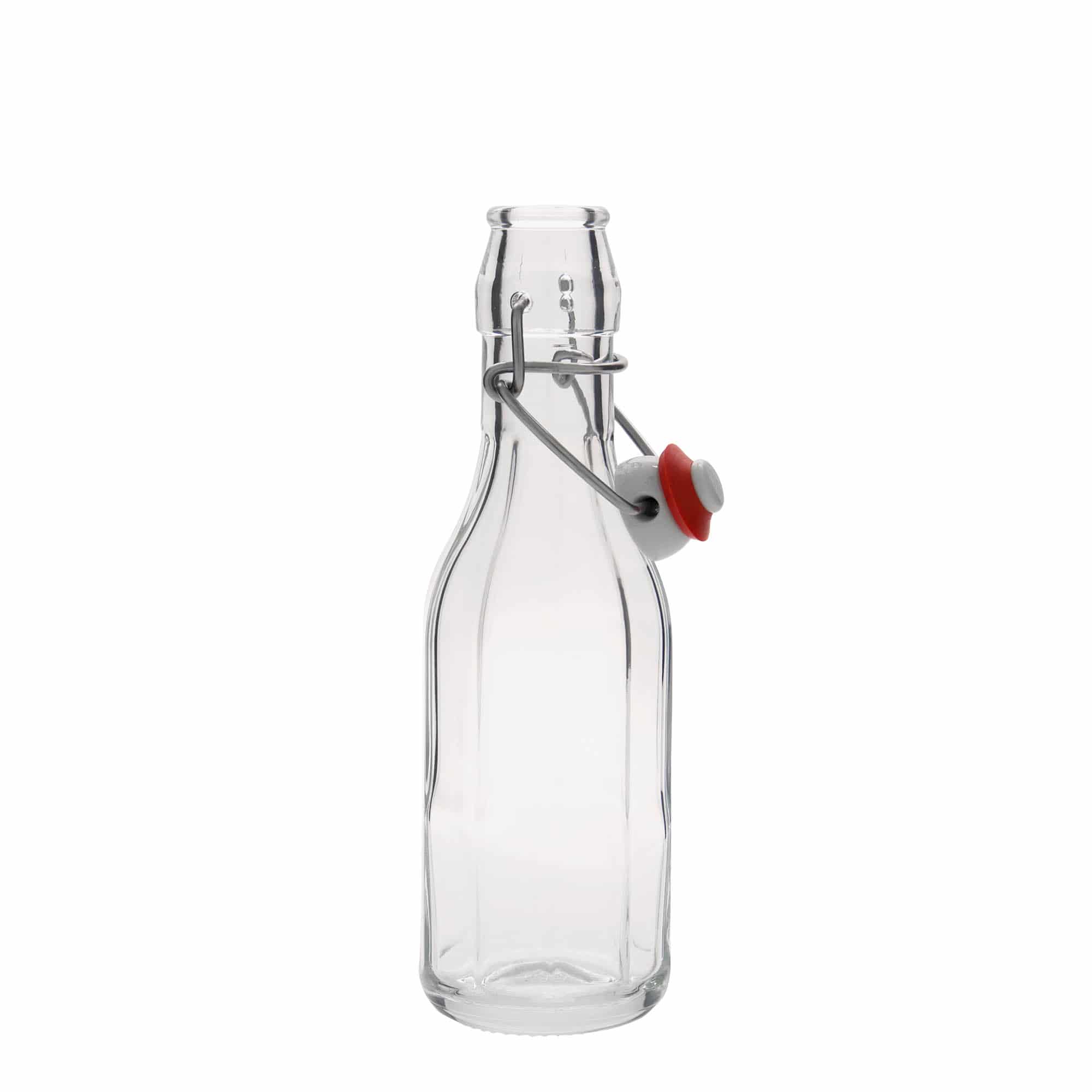 250 ml stiklinis butelis „Bravo“, dešimtkampis, kaklelis: užsegamas užraktas