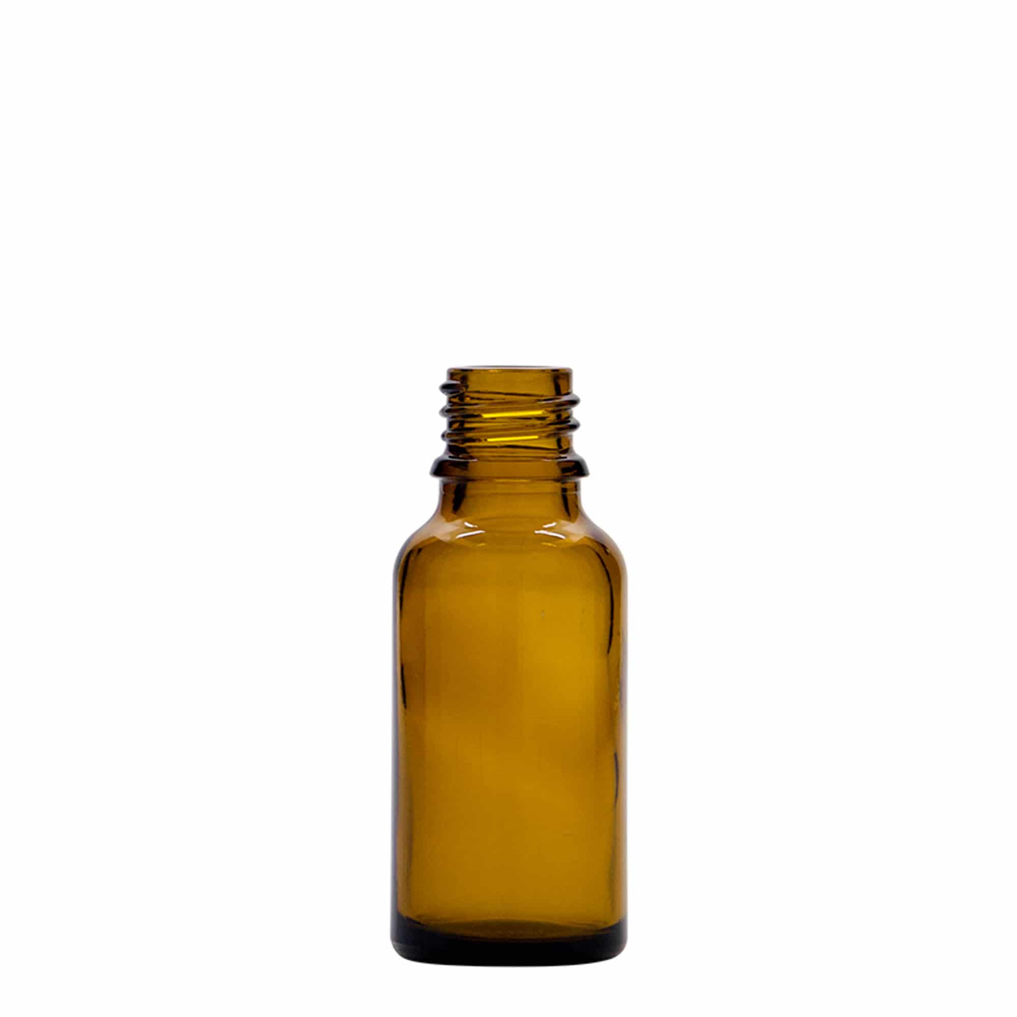 20 ml lašintuvo buteliukas, medicininis, stiklinis, rudas, anga: DIN 18