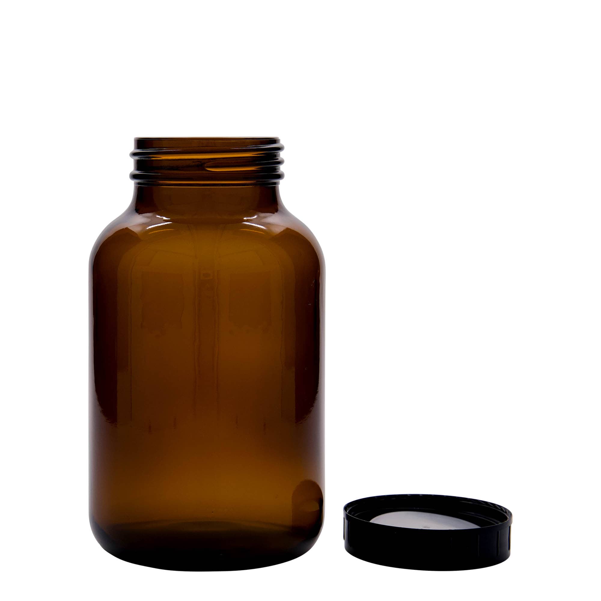 1.000 ml plačiakaklis stiklainis, rudas, anga: DIN 68
