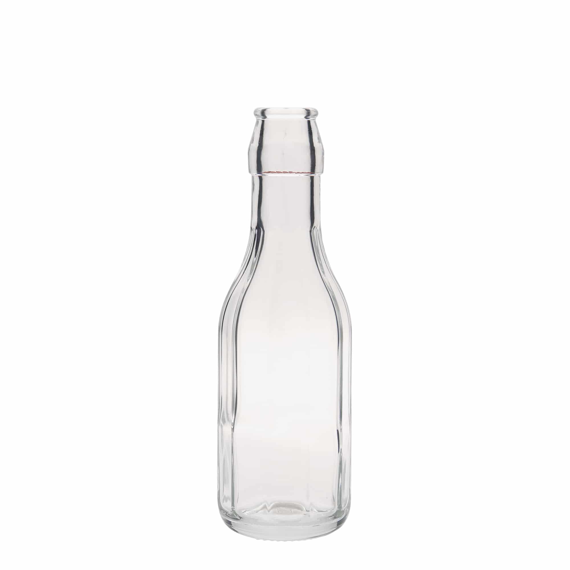 250 ml stiklinis butelis „Bravo“, dešimtkampis, kaklelis: užsegamas užraktas