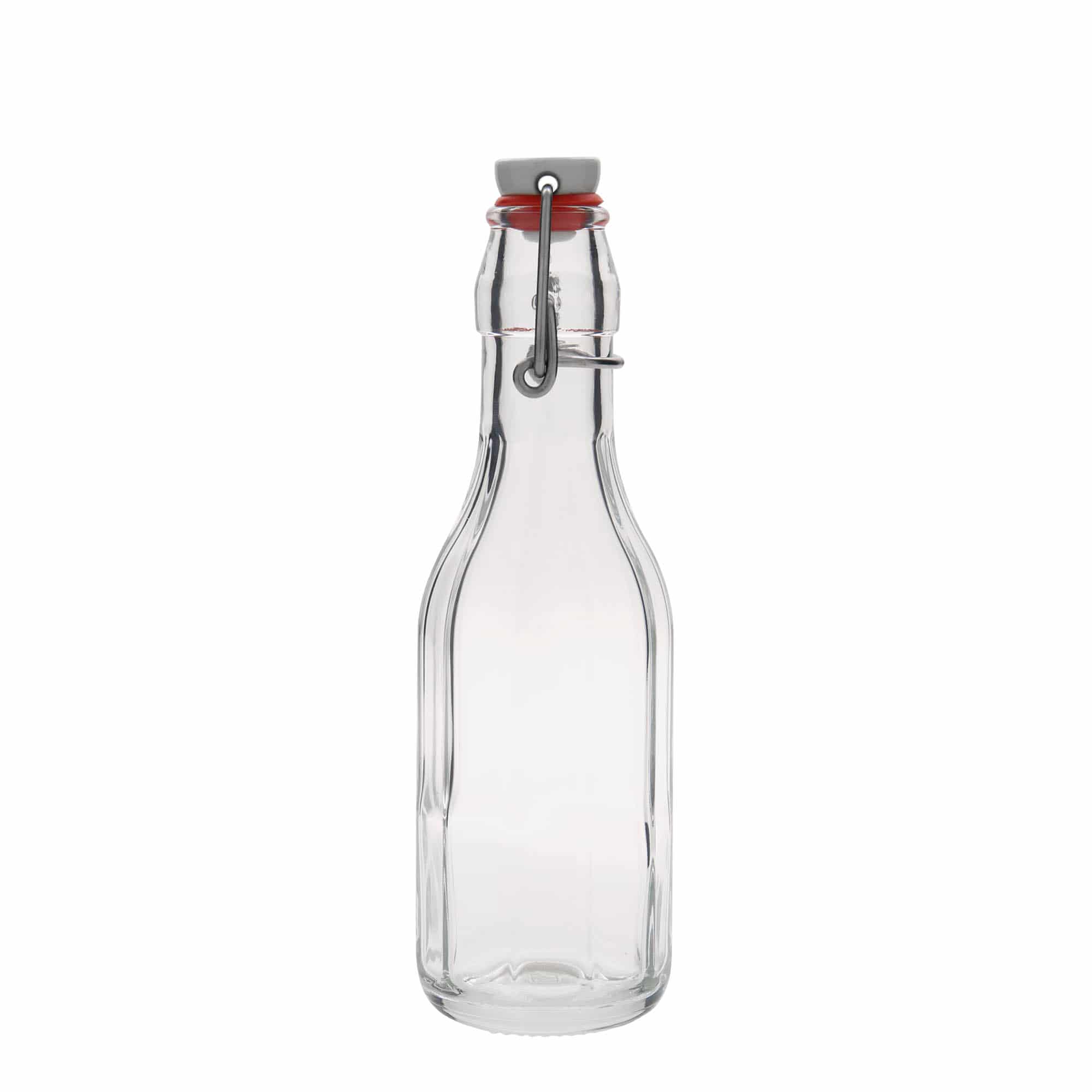250 ml stiklinis butelis „Bravo“, dešimtkampis, kaklelis: užsegamas užraktas