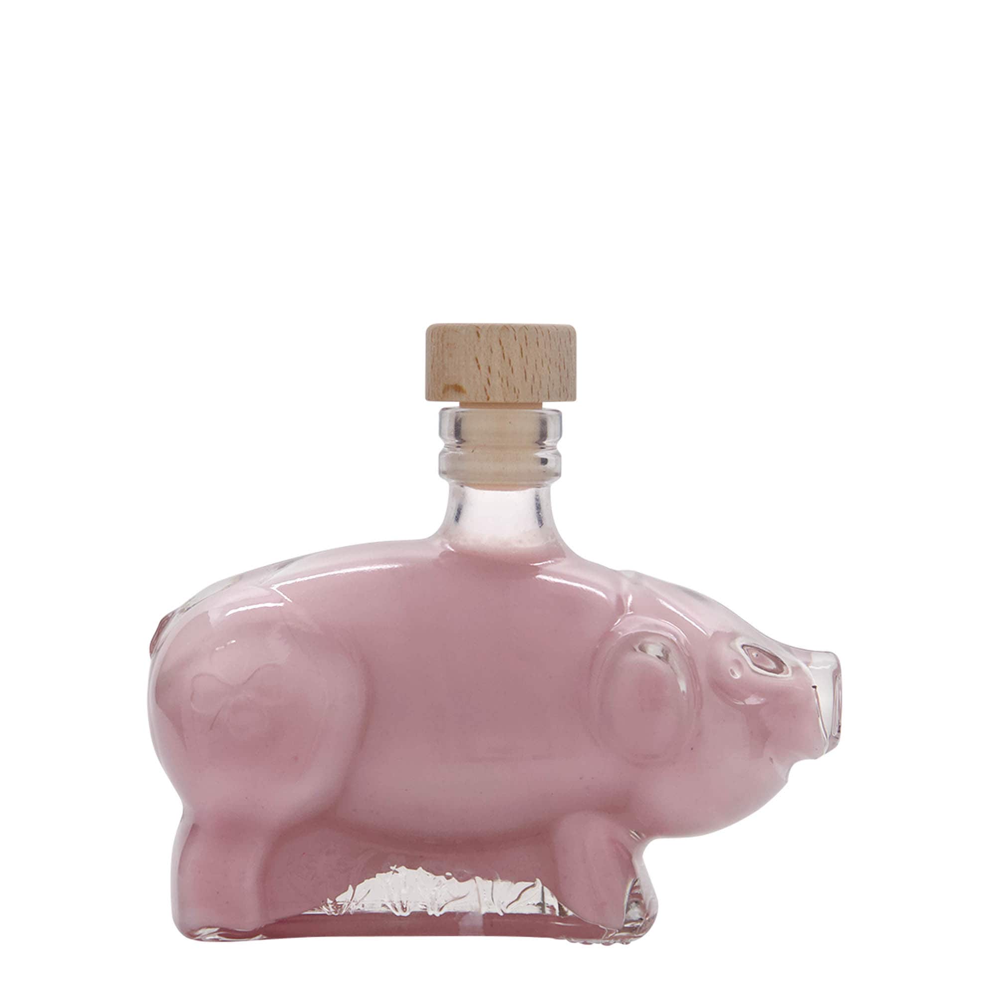 200 ml stiklinis buteliukas „Laimės kiaulytė“, anga: kamštis
