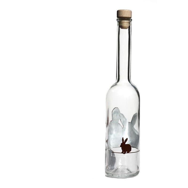 500 ml stiklinis butelis „Opera“, motyvas: triušis, kamštis