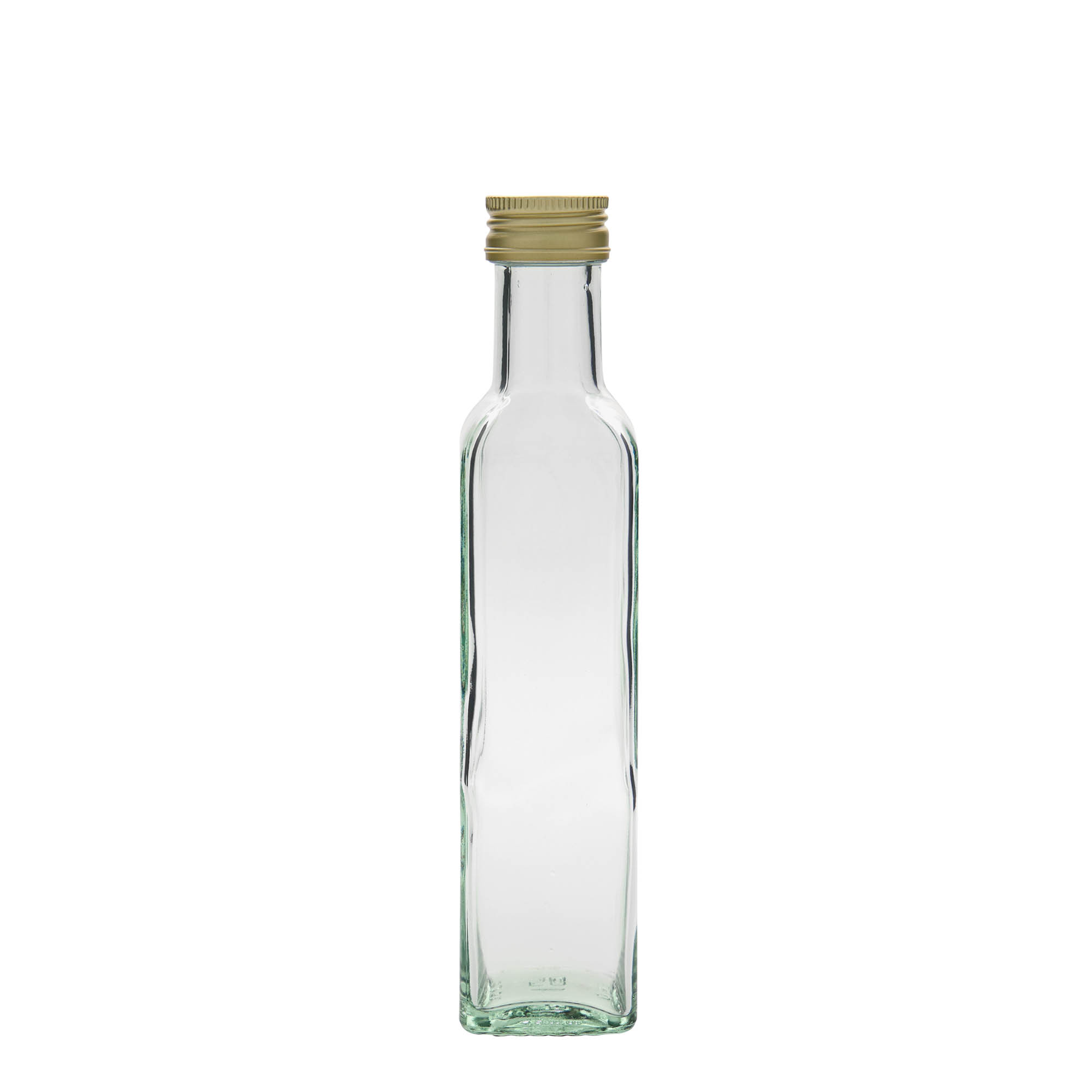 250 ml stiklinis butelis „Marasca“, kvadratinis, anga: PP 31,5