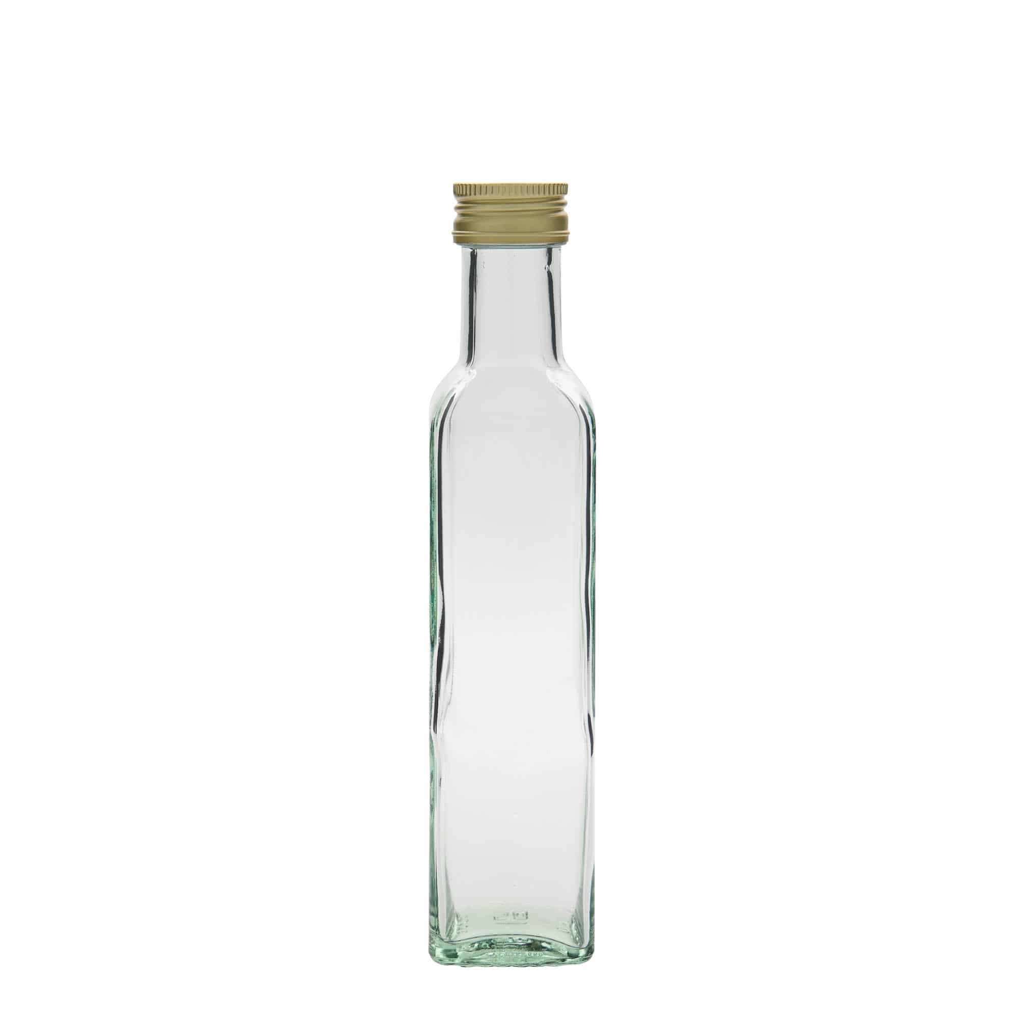 250 ml stiklinis butelis „Marasca“, kvadratinis, anga: PP 31,5