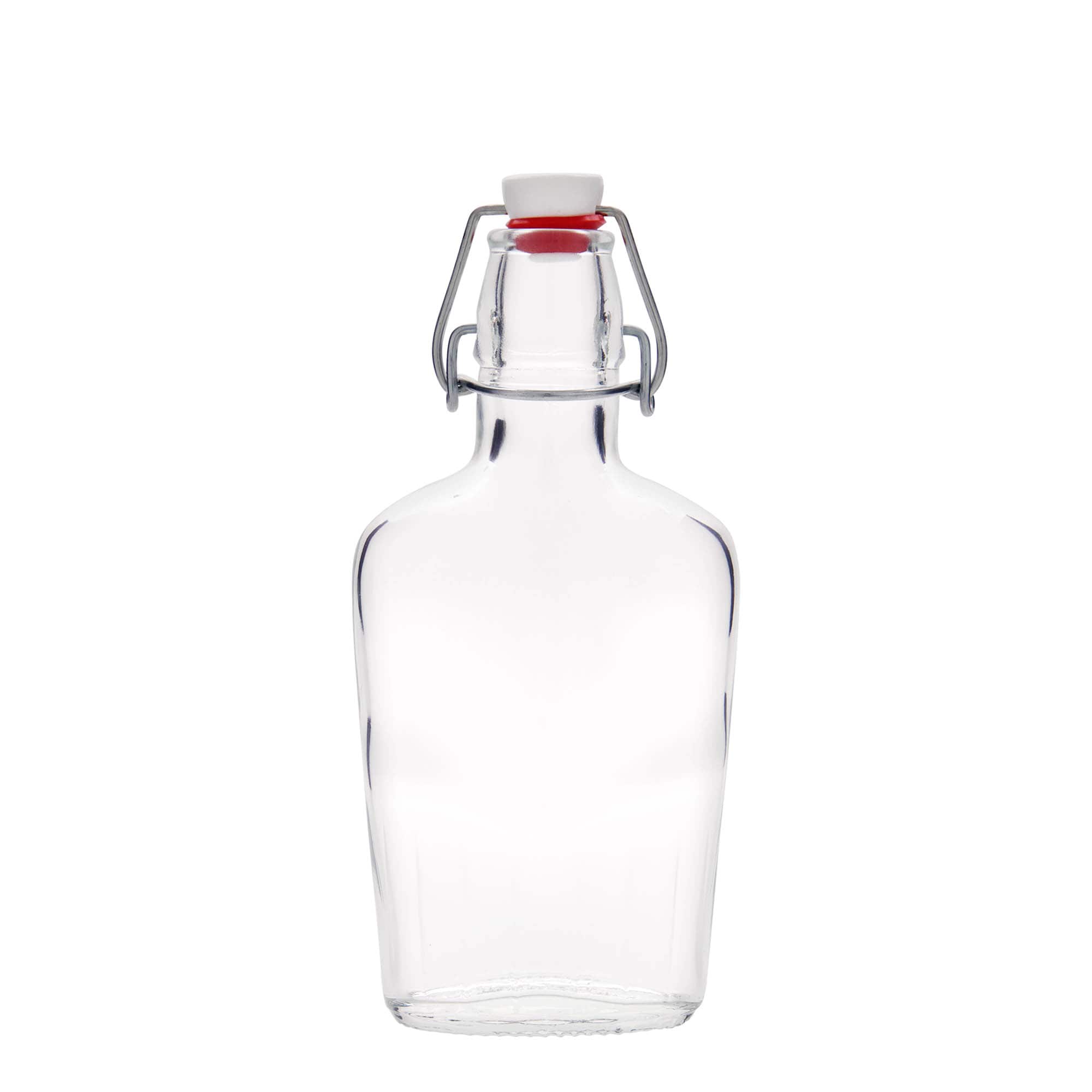 250 ml stiklinis butelis „Fiaschetta“, ovalus, anga: užsegamas užraktu
