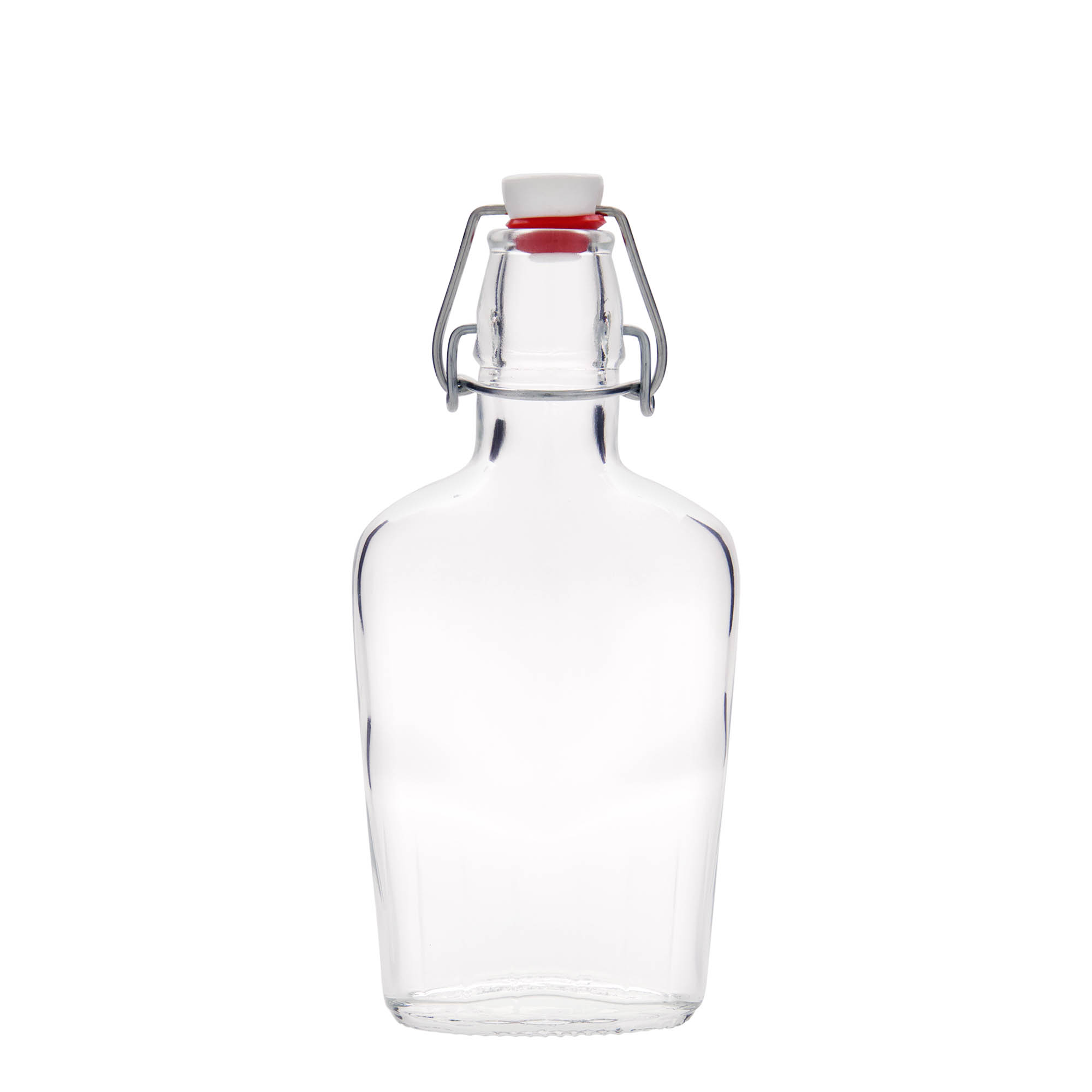 250 ml stiklinis butelis „Fiaschetta“, ovalus, anga: užsegamas užraktu 250 ml stiklinis butelis „Fiaschetta“, ovalus, anga: užsegamas užraktu