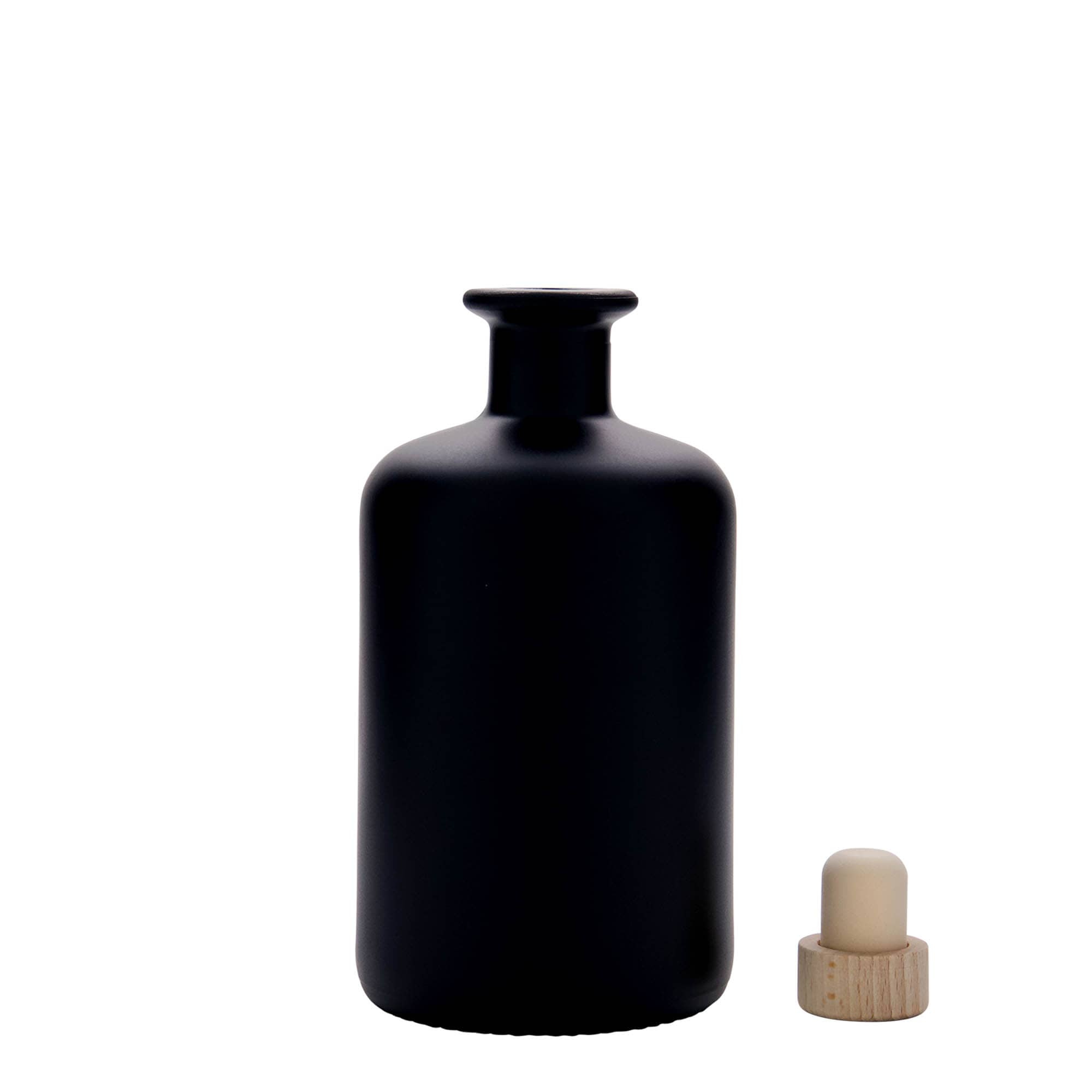 500 ml stiklinis butelis vaistininkui, juodas, kamštis