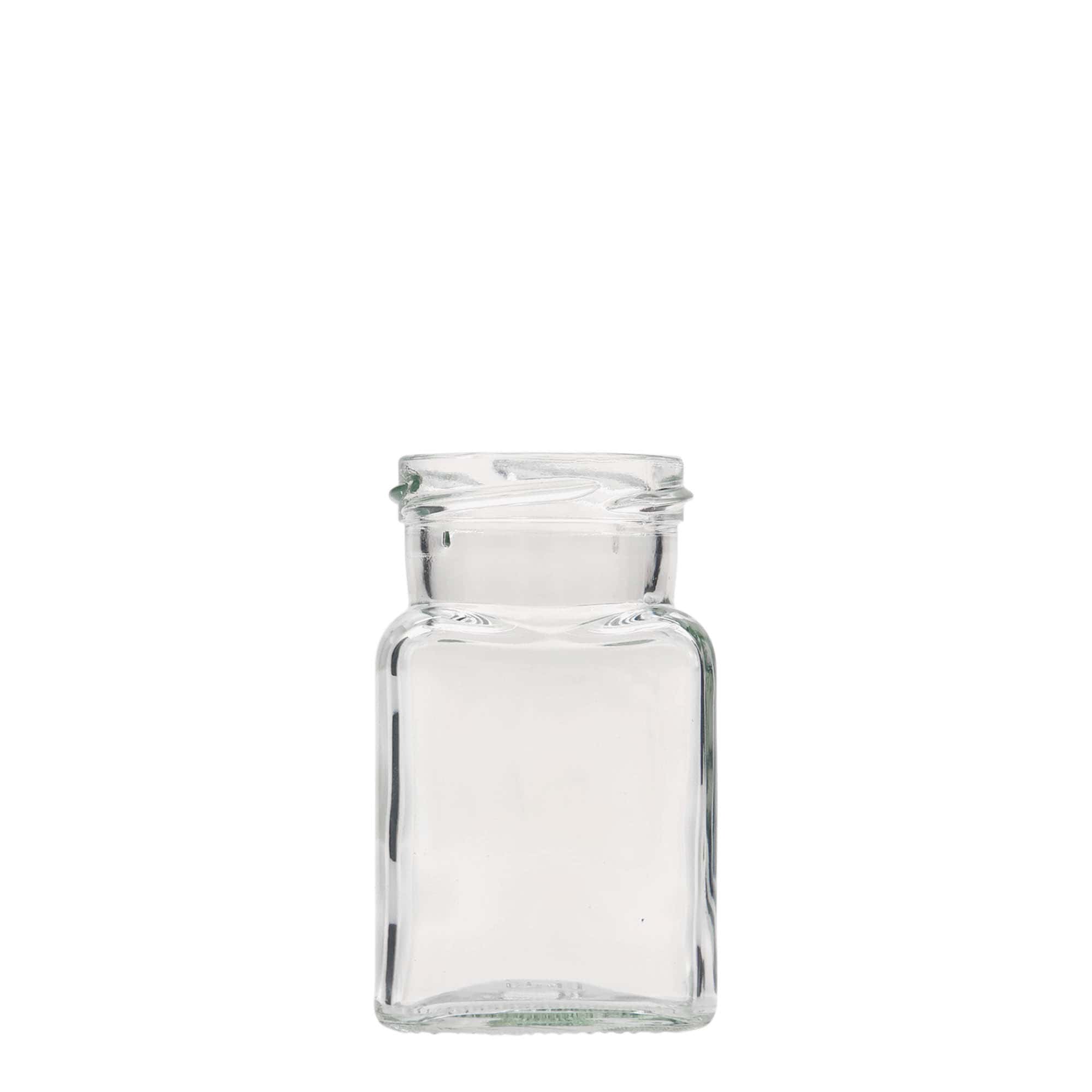 150 ml keturkampis stiklas, anga: sukamas dangtelis (TO 53)