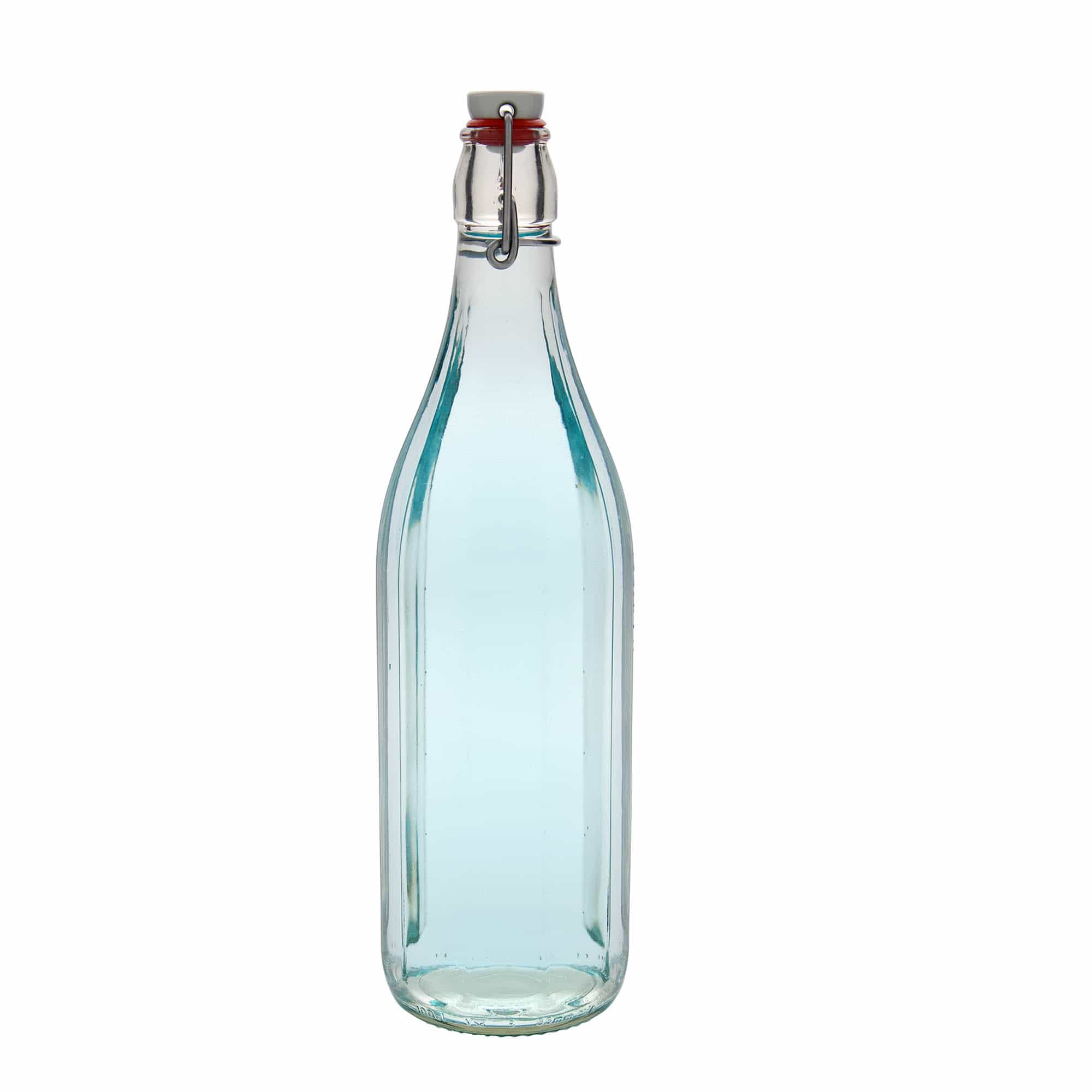 1.000 ml stiklinis butelis „Bravo“, dešimtkampis, anga: užsegamas užraktas