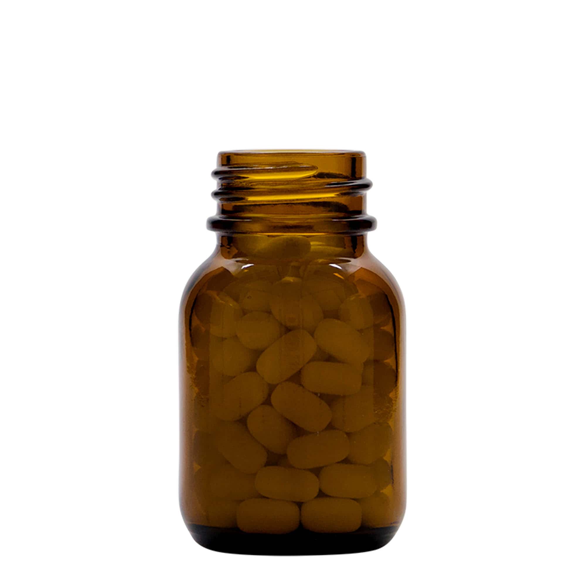 50 ml plačiakaklis stiklainis, rudas, anga: DIN 32 50 ml plačiakaklis stiklainis, rudas, anga: DIN 32