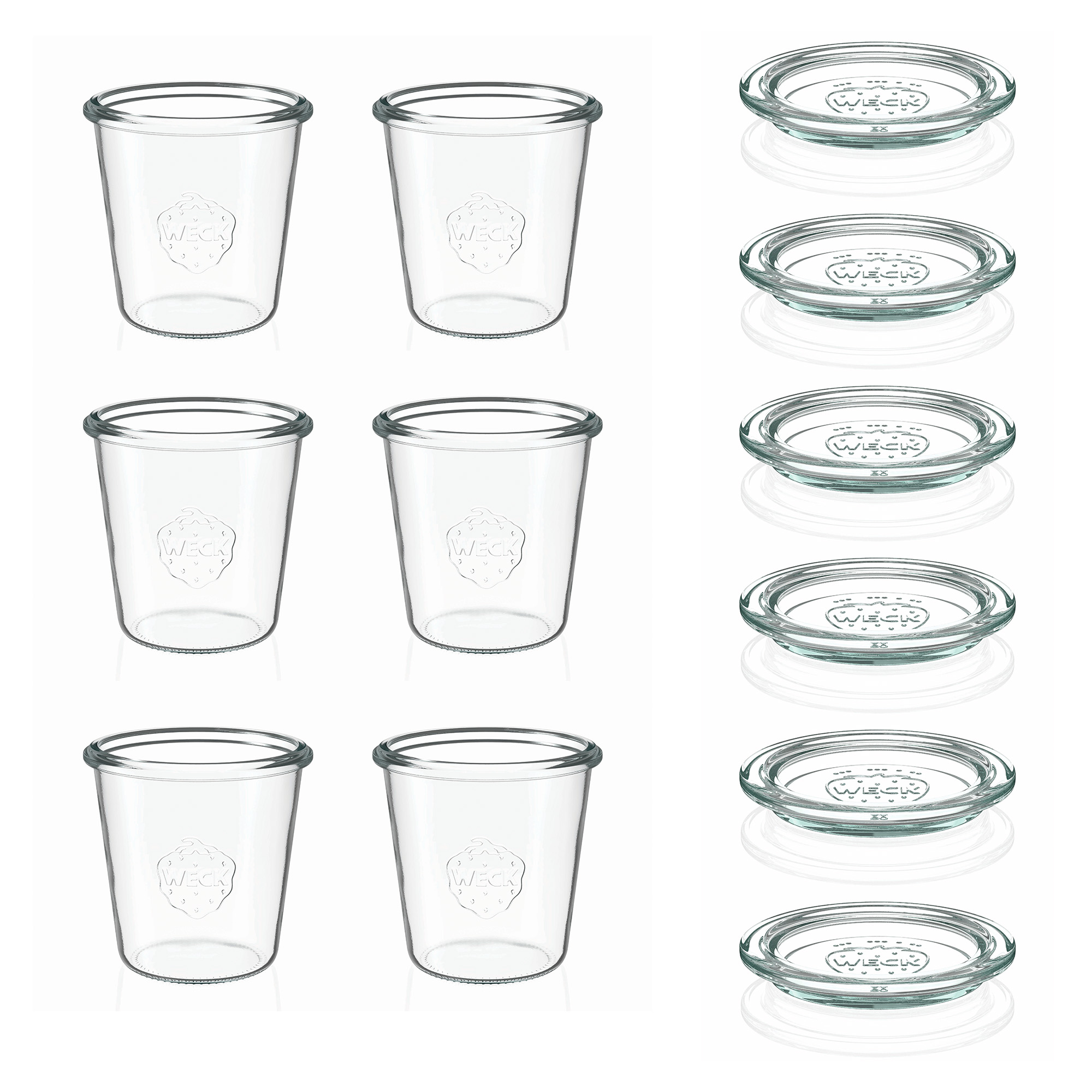 6x 290 ml aukštas WECK-stiklainis su plačiu burnu su stiklo dangteliu RR 80