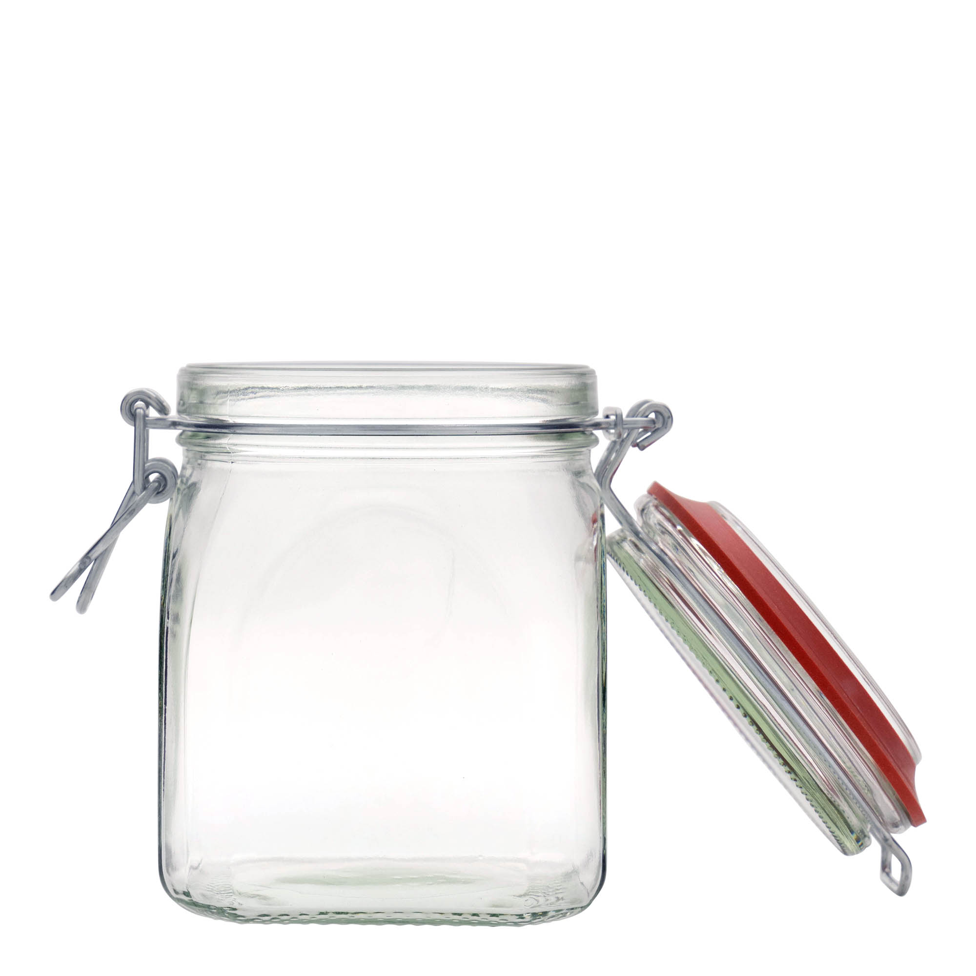 900 ml vielos užsegimo stiklainis, kvadratinis, anga: vielos užsegimas