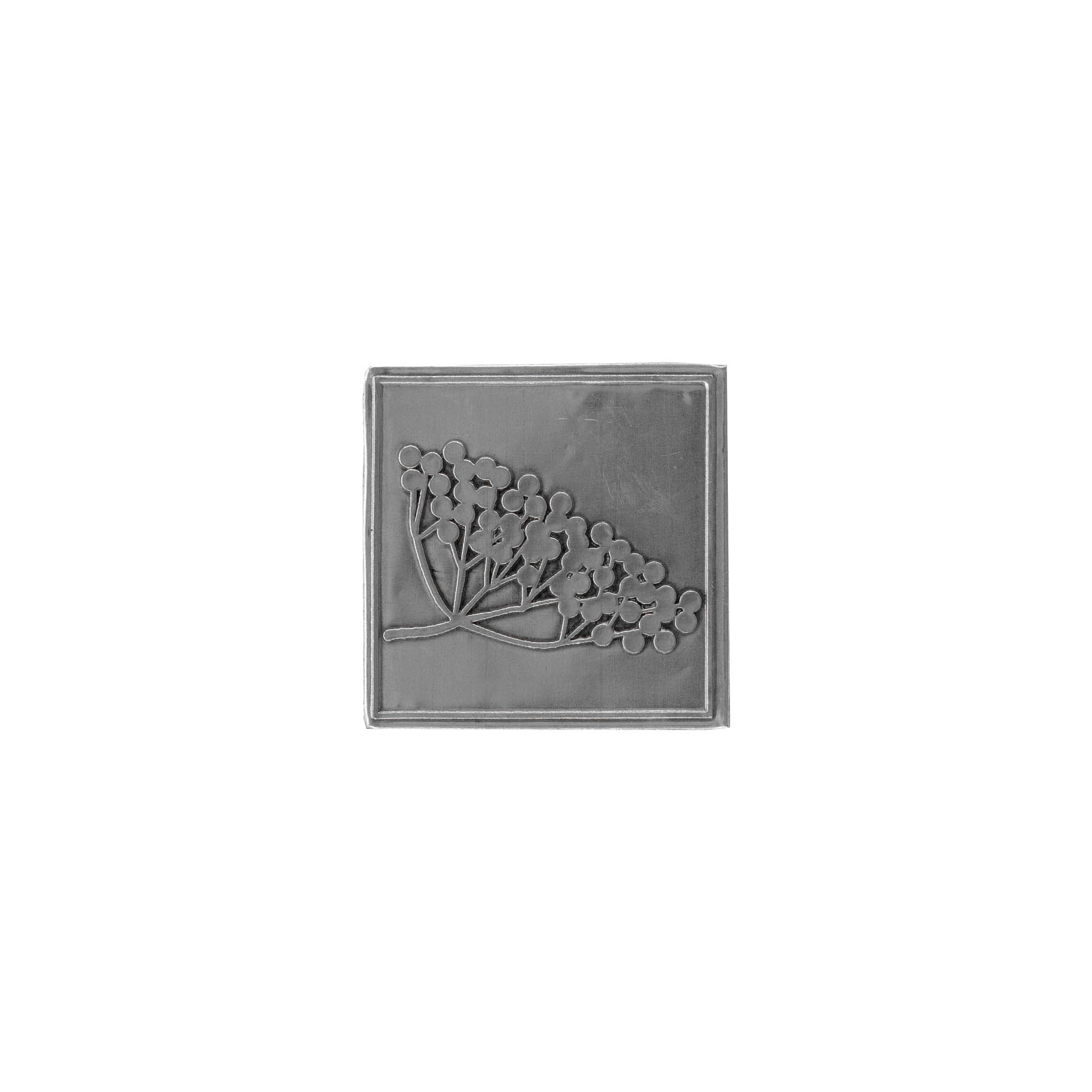 Švino etiketė „Šermukšnis“, kvadratinė, metalinė, sidabrinė Švino etiketė „Šermukšnis“, kvadratinė, metalinė, sidabrinė