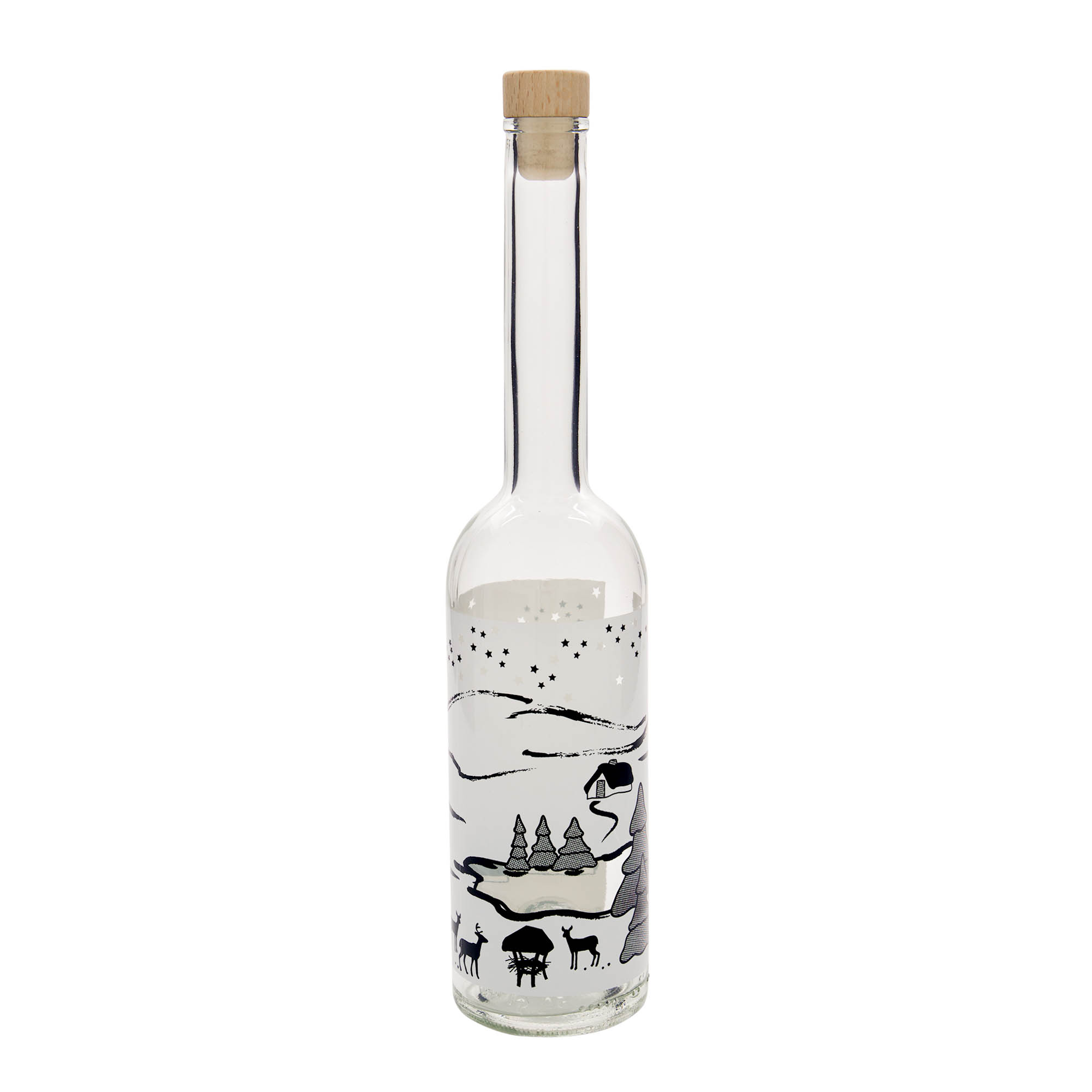 500 ml stiklinis butelis „Opera“, motyvas: žiemos sapnas-bianco, kamštis: kamštis