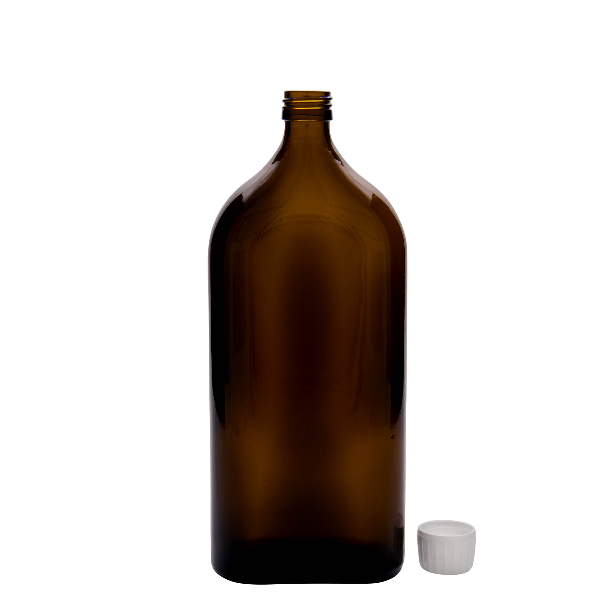1.000 ml medicininis buteliukas Meplat, ovalus, stiklinis, rudas, anga: PP 28 1.000 ml medicininis buteliukas Meplat, ovalus, stiklinis, rudas, anga: PP 28