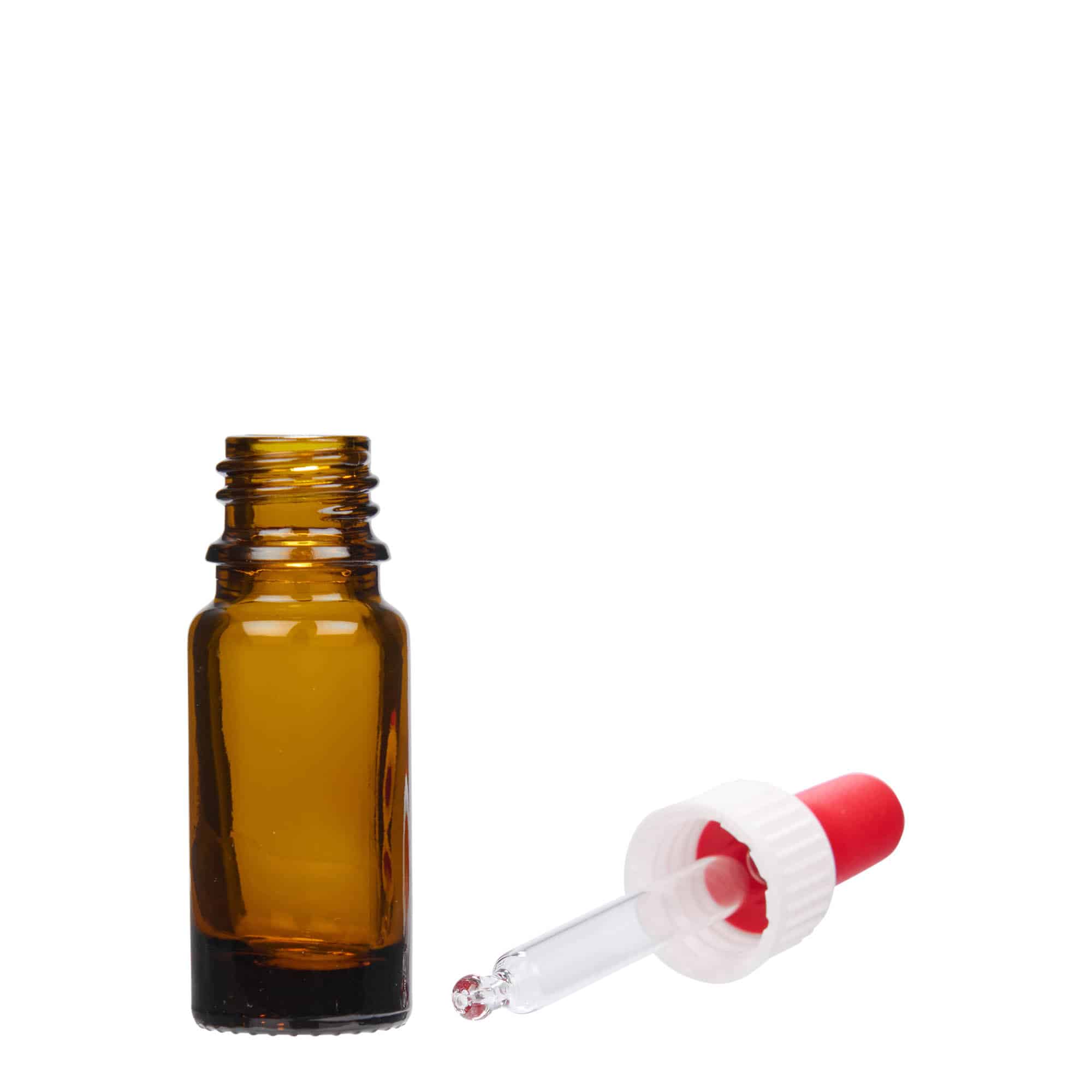 10 ml lašintuvo buteliukas, medicininis, stiklinis, rudas, burna: DIN 18